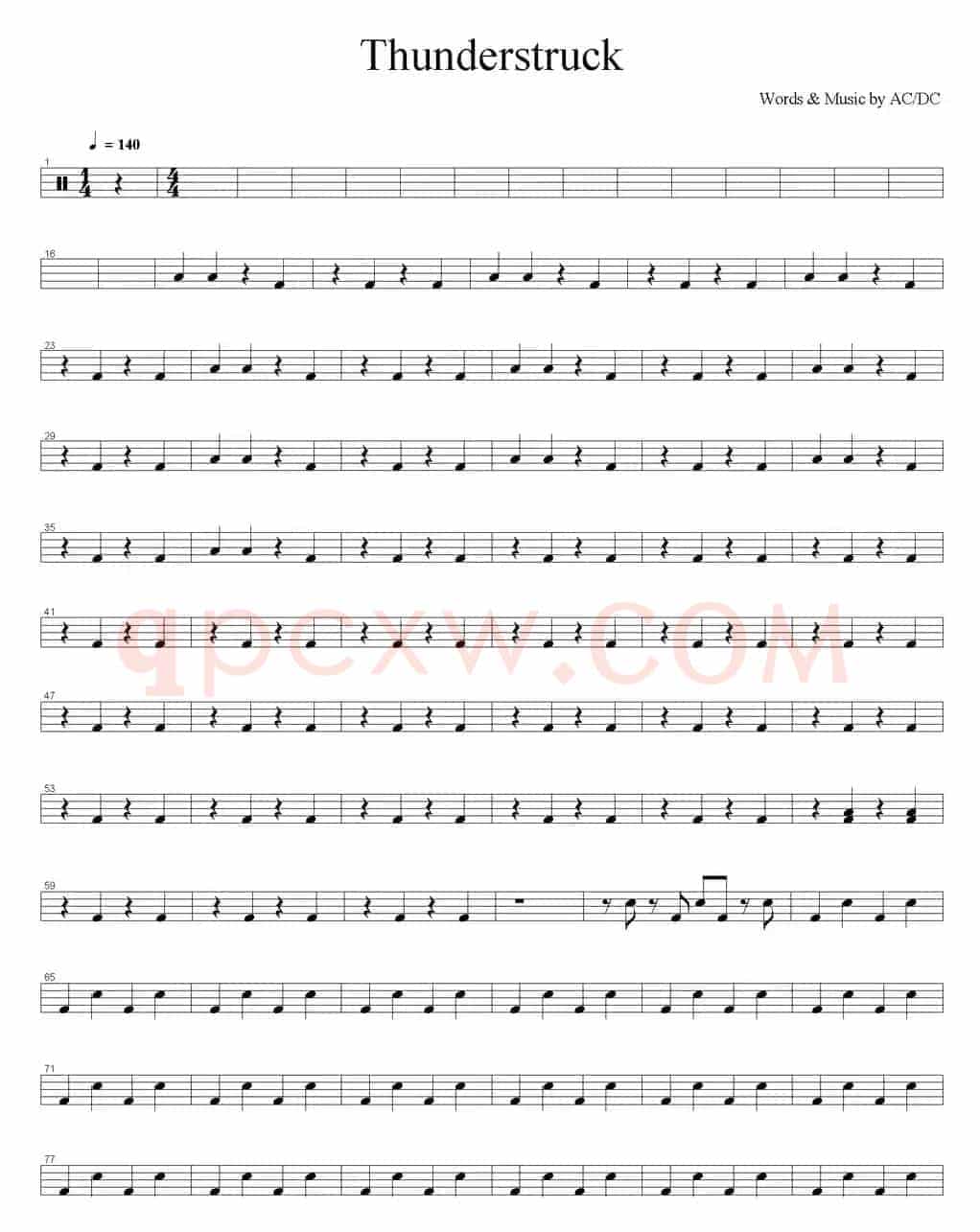 爵士鼓谱：AcDc - Thunderstruck