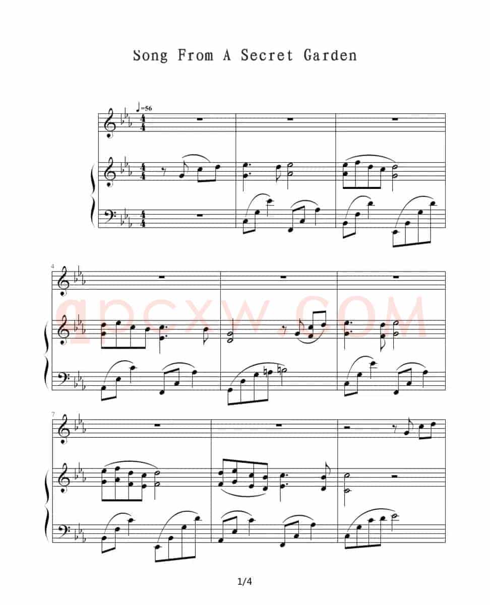 Song From A Secret Garden（钢琴伴奏谱）