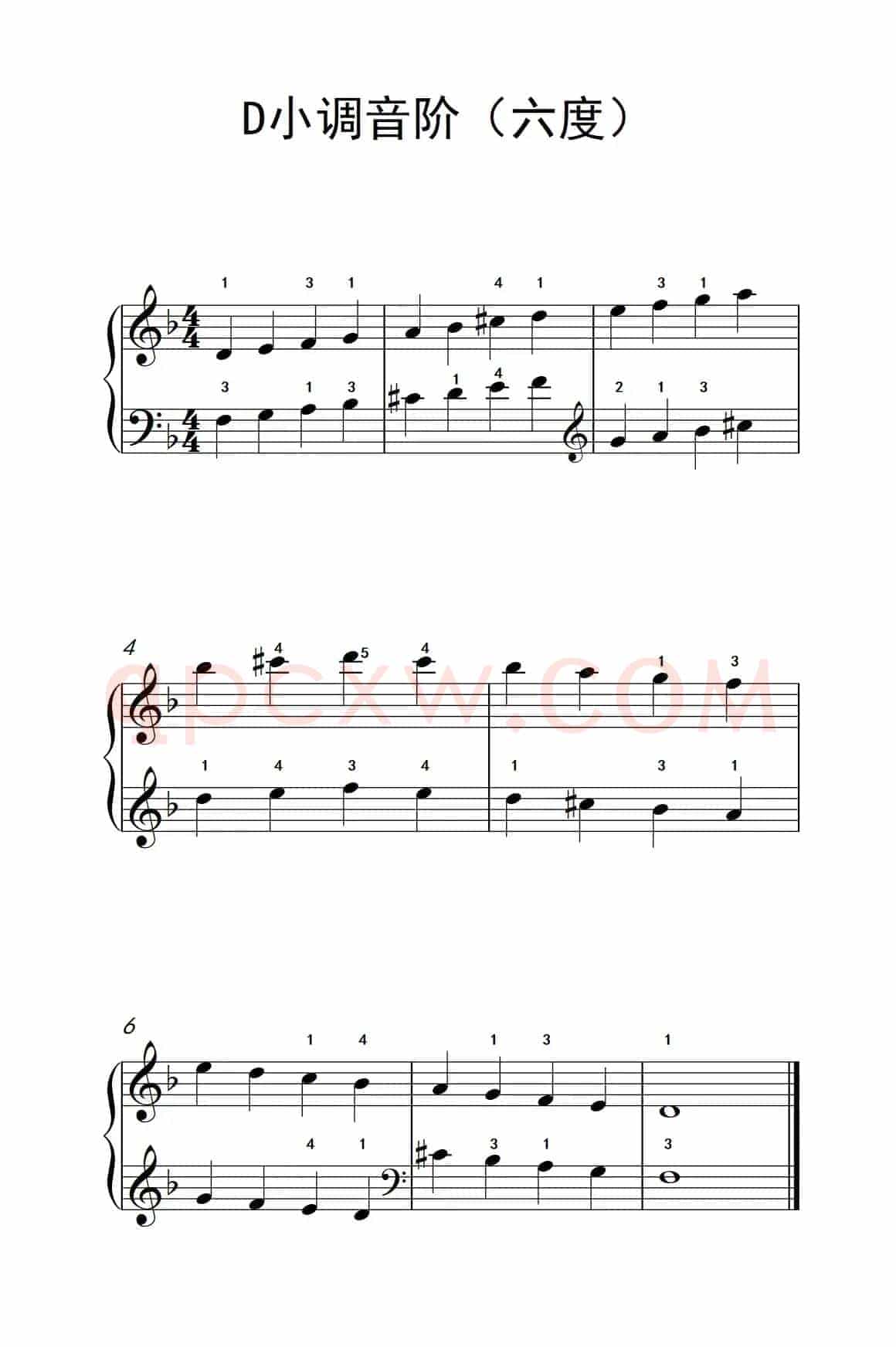D小调音阶（六度）（儿童钢琴练习曲）