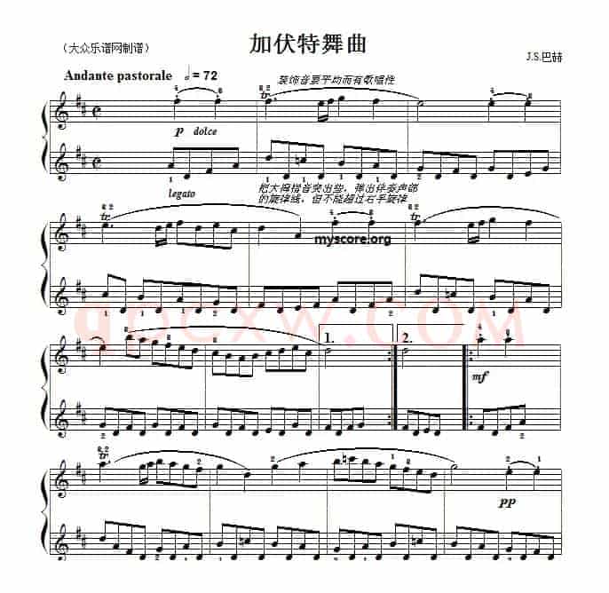 巴赫初级钢琴曲之十九:加伏特舞曲