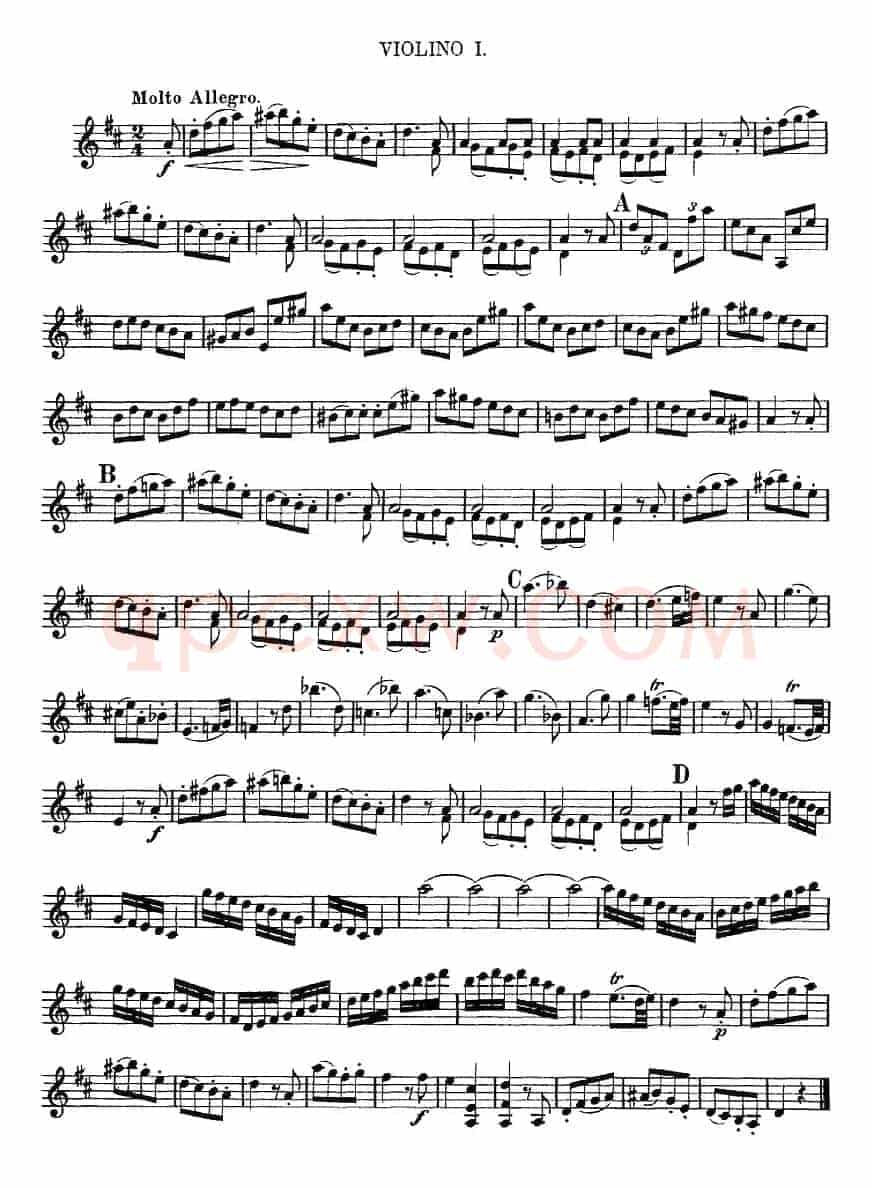 Mozart《Quartet No.2 in D Major,K.155》（Violin 1分谱）