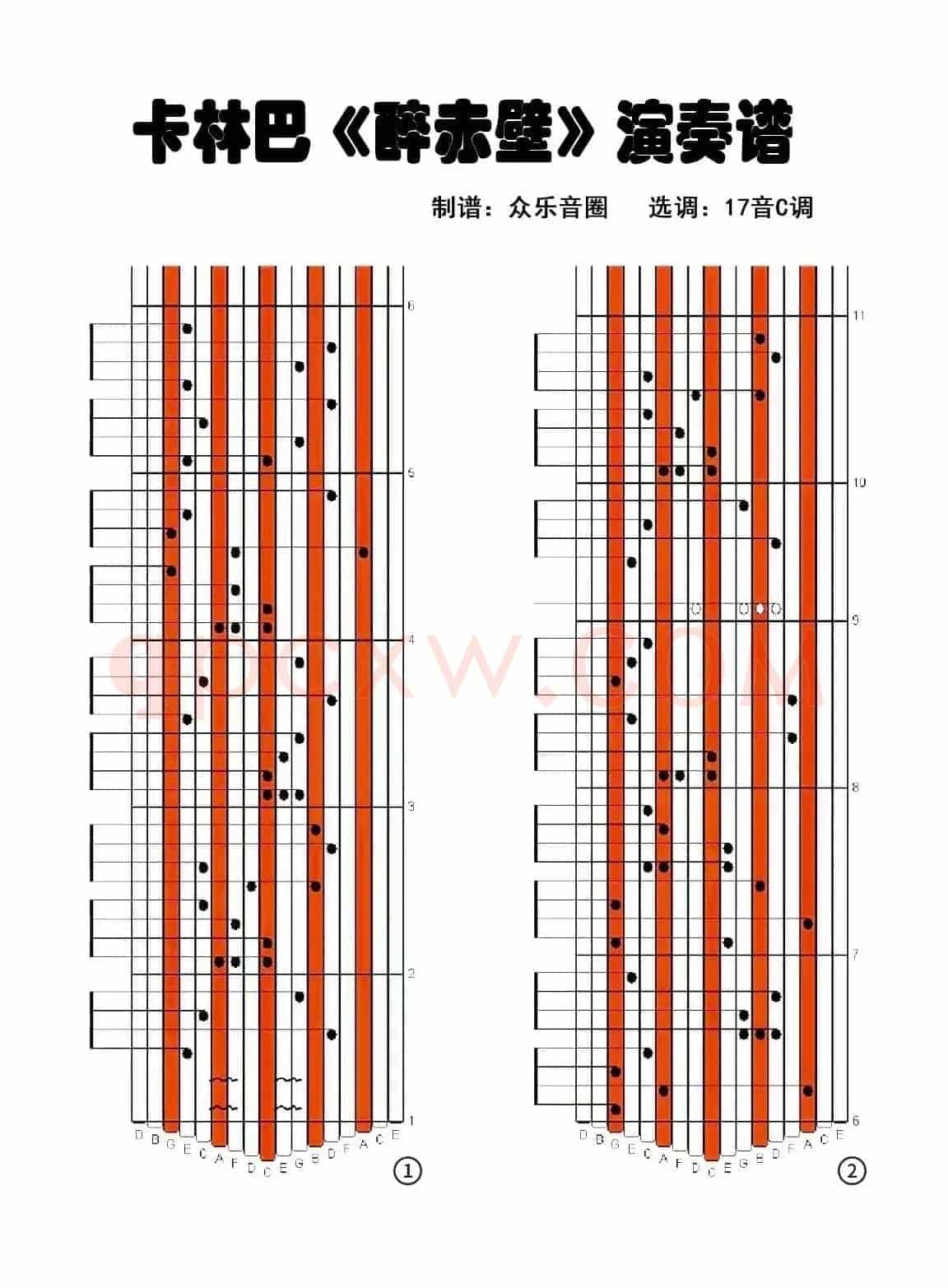 醉赤壁（17音卡林巴琴演奏谱）