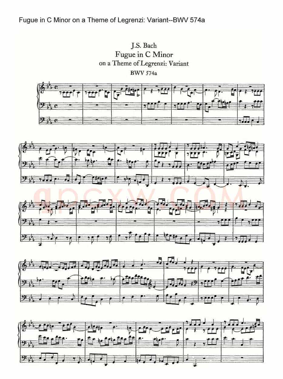 Fugue in C Minor on a Theme of Legrenzi: Variant--BWV 574a（管风琴）