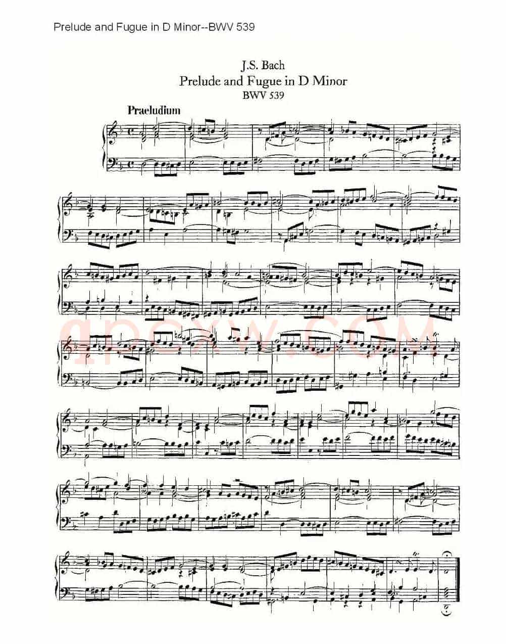 Prelude and Fugue in D Minor--BWV 539 (管风琴谱)