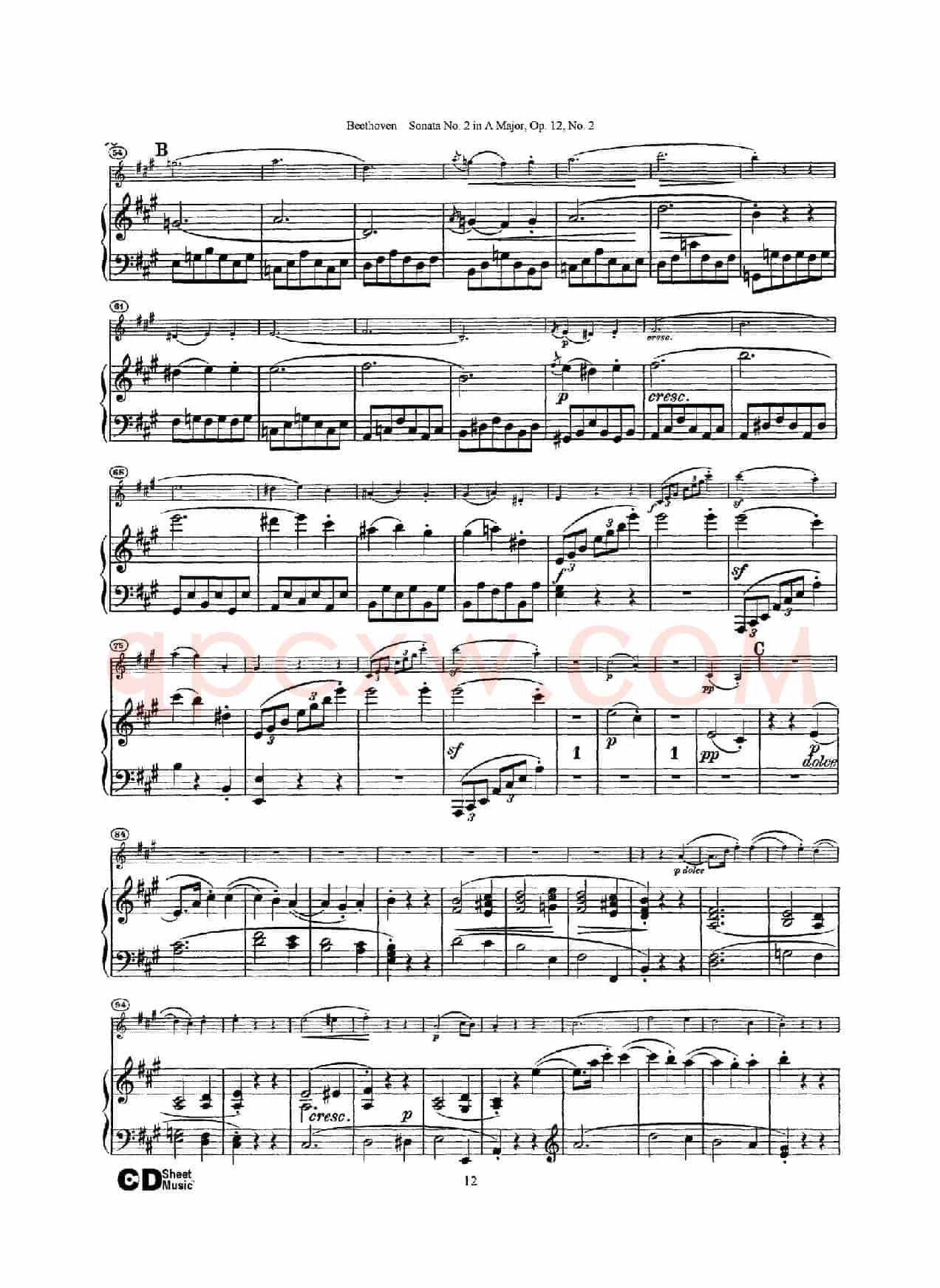A大调第二小提琴奏鸣曲（Sonata No.2 in A Major Op.12,No.2）（小提琴+钢琴伴奏）