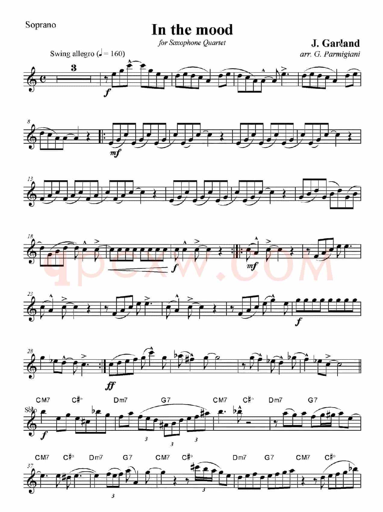 In The Mood（情绪）（四重奏高音萨克斯分谱）