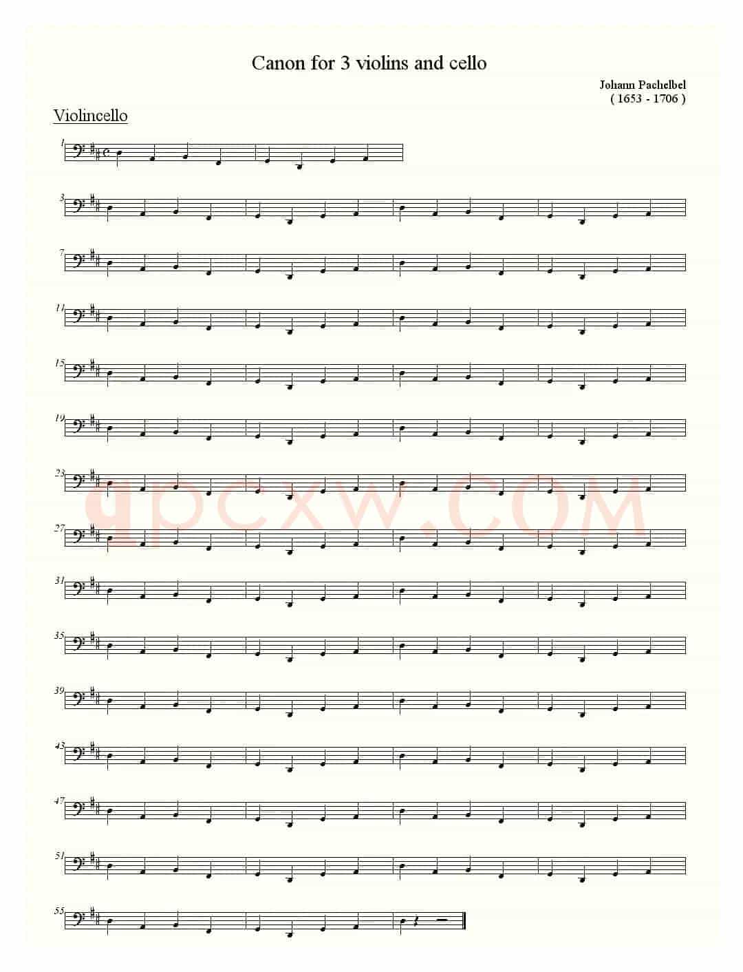 canon for 3 violins and cello（卡农小提琴和大提琴三重奏）