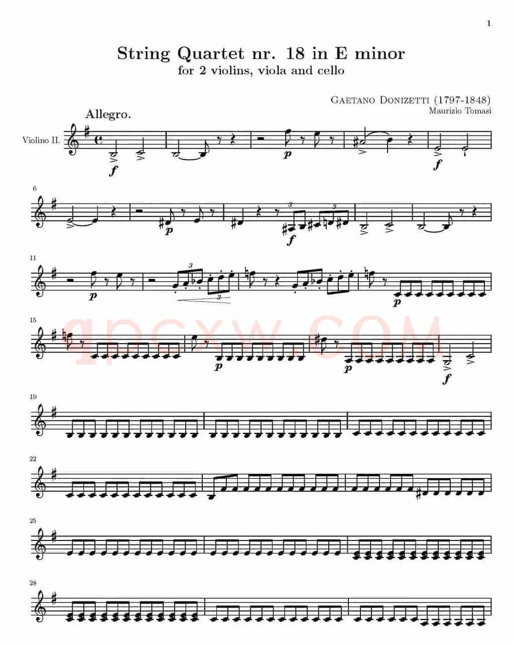 String Quartet nr.18 in E minor（E小调弦乐四重奏）（第二小提琴分谱）