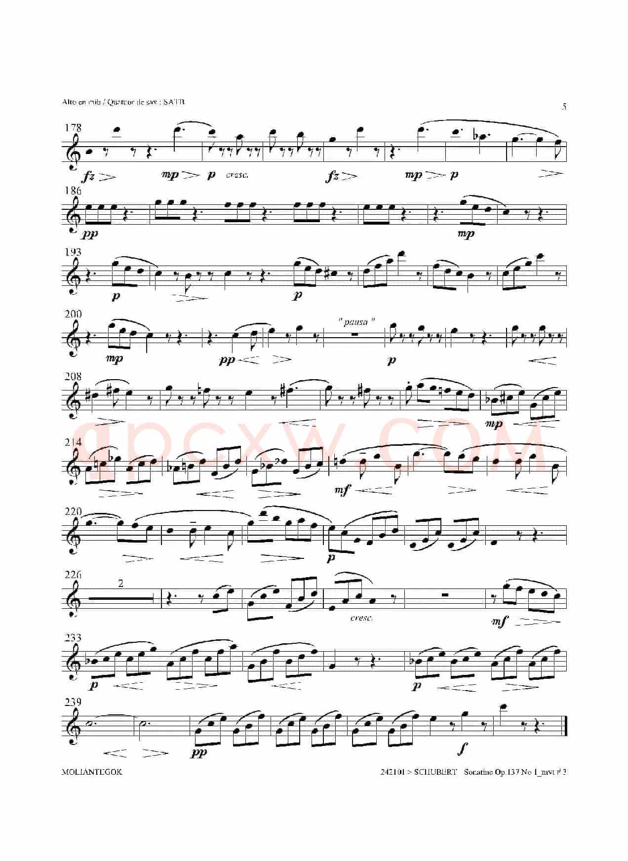 Sonatine Op.137 No 1(四重奏中音萨克斯分谱)