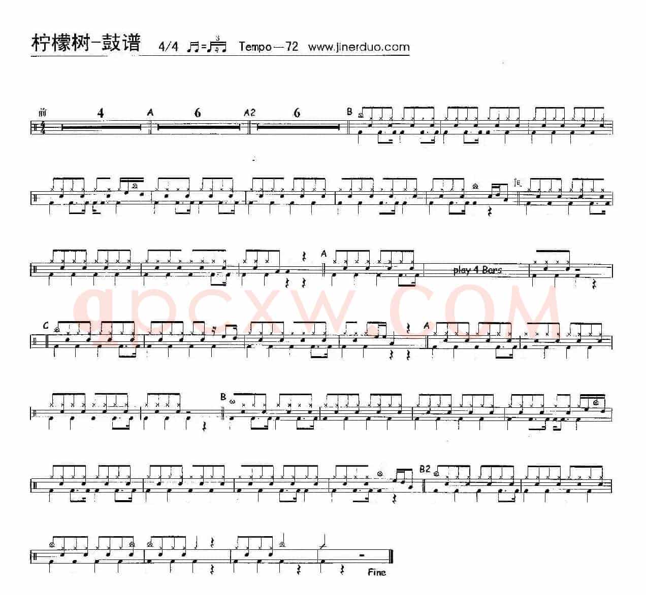 柠檬树（架子鼓谱）