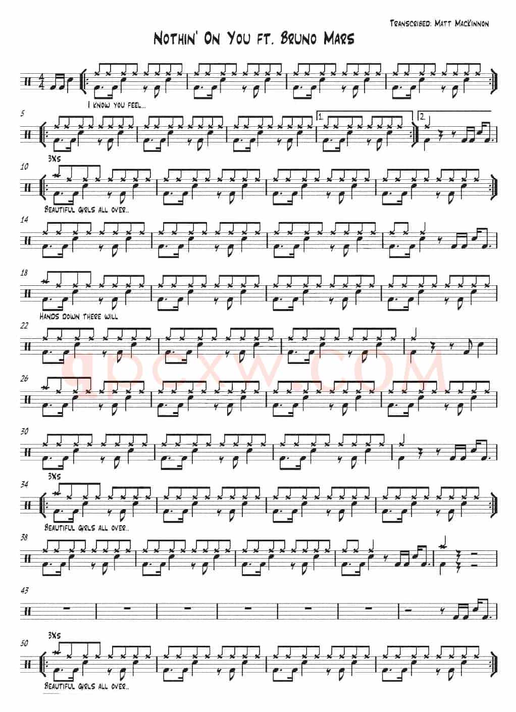爵士鼓谱：Bruno Mars - Nothing on you