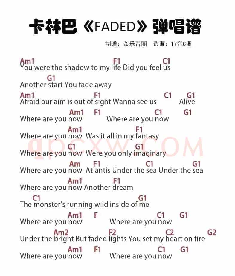 Faded（拇指琴卡林巴琴弹唱谱）