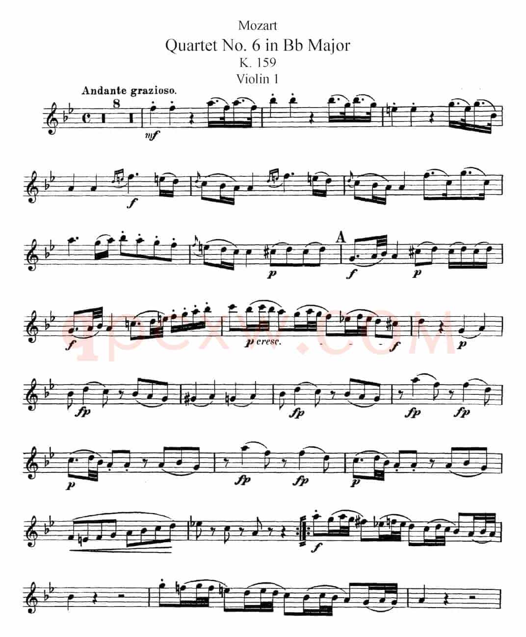 Mozart《Quartet No.6 in Bb Major,K.159》（Violin 1分谱）