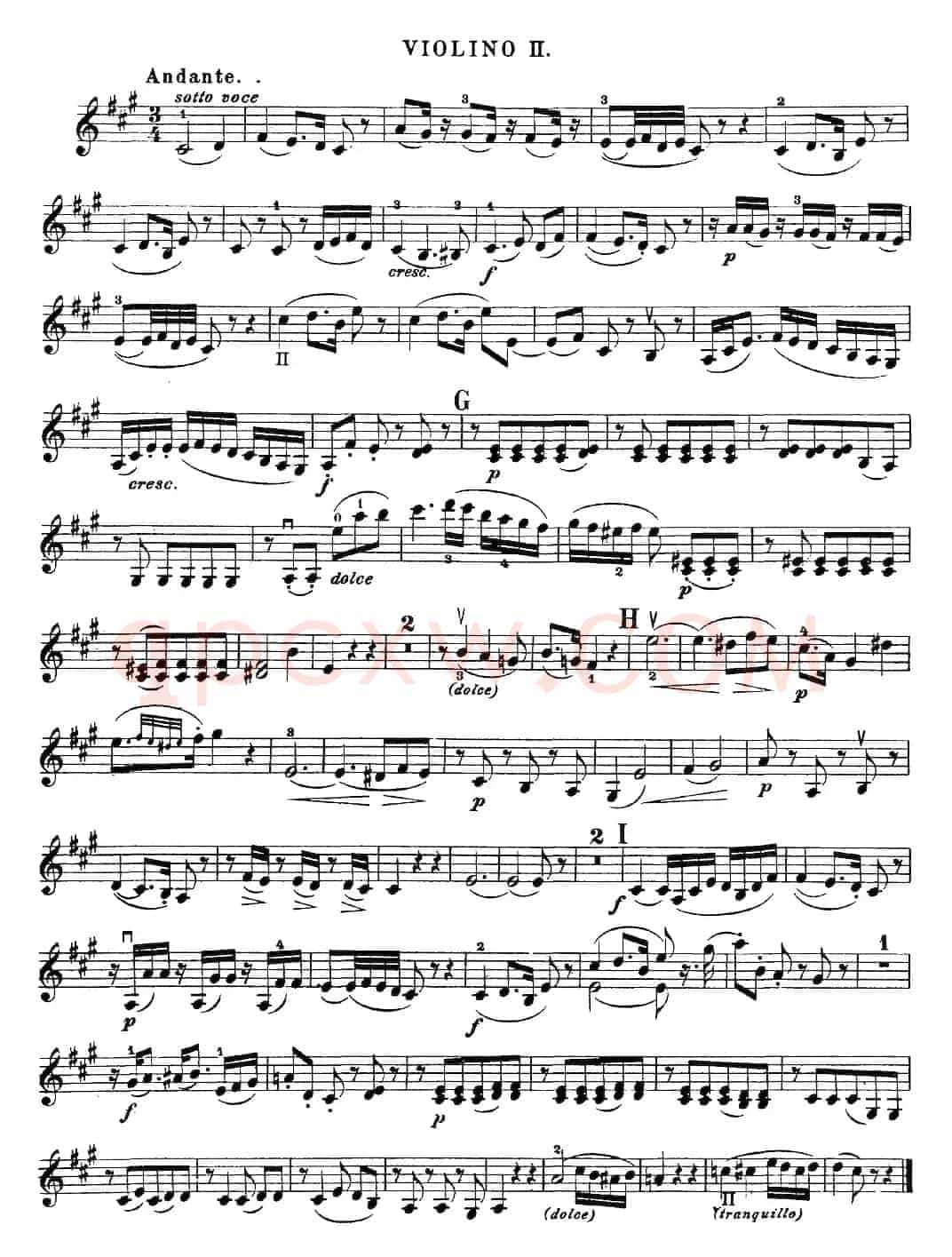 Mozart《Quartet No.21 in D Major,K.575》（Violin 2分谱）