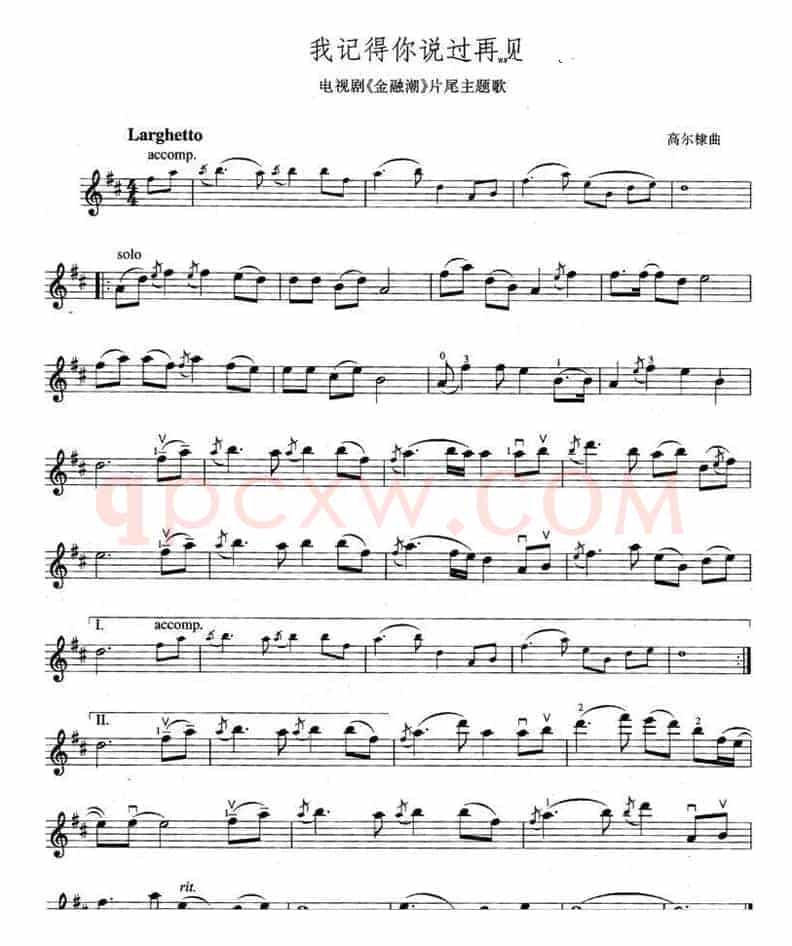 我记得你说过再见（电视剧《金融潮》主题歌 [小提琴谱]）
