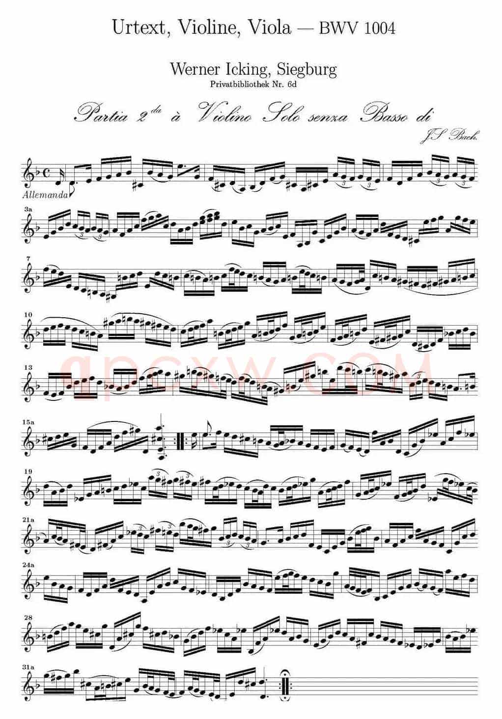 Bach Sonata BWV1004（无伴奏小提琴组曲）