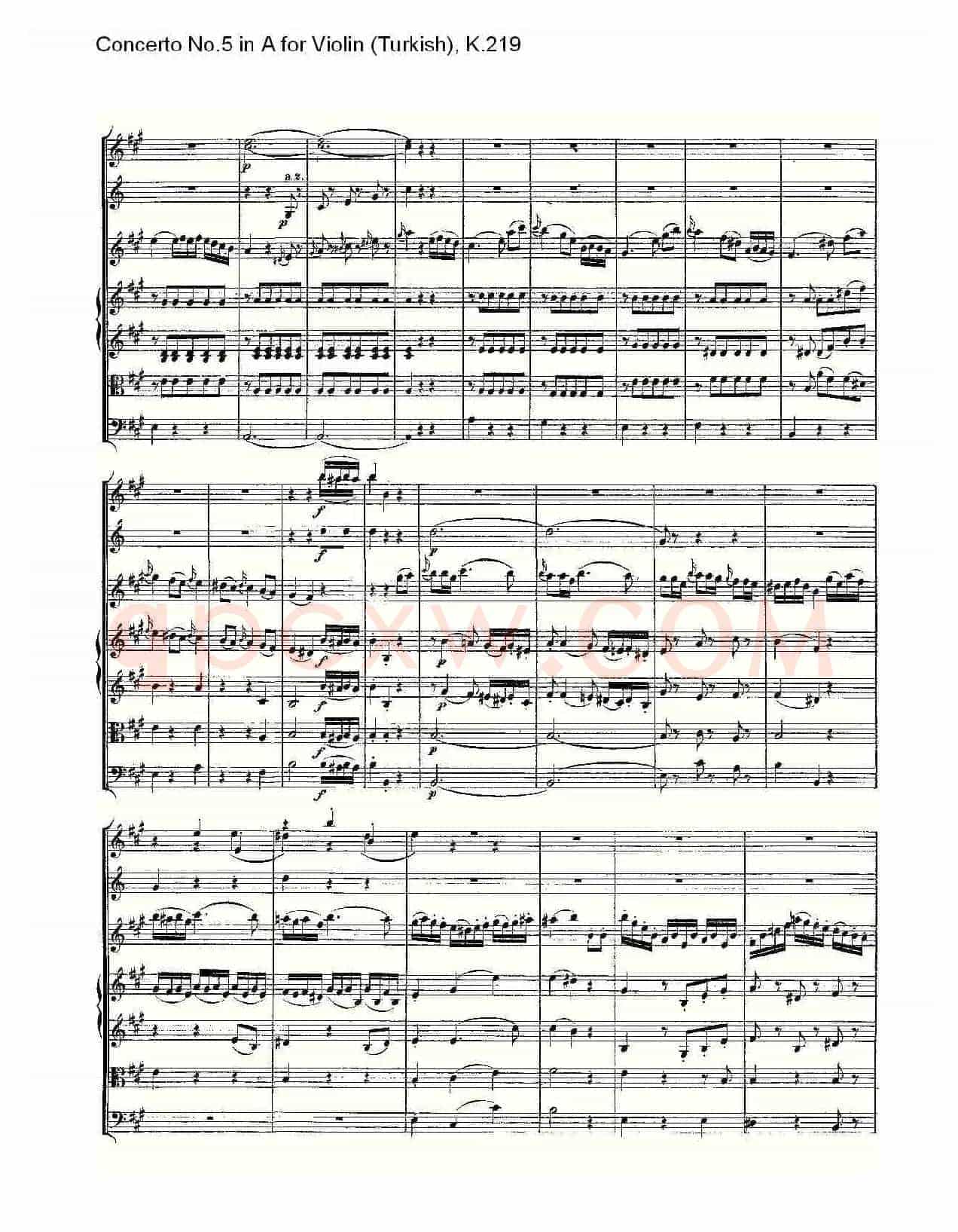 A调小提琴第五协奏曲,(土耳其) K.21)