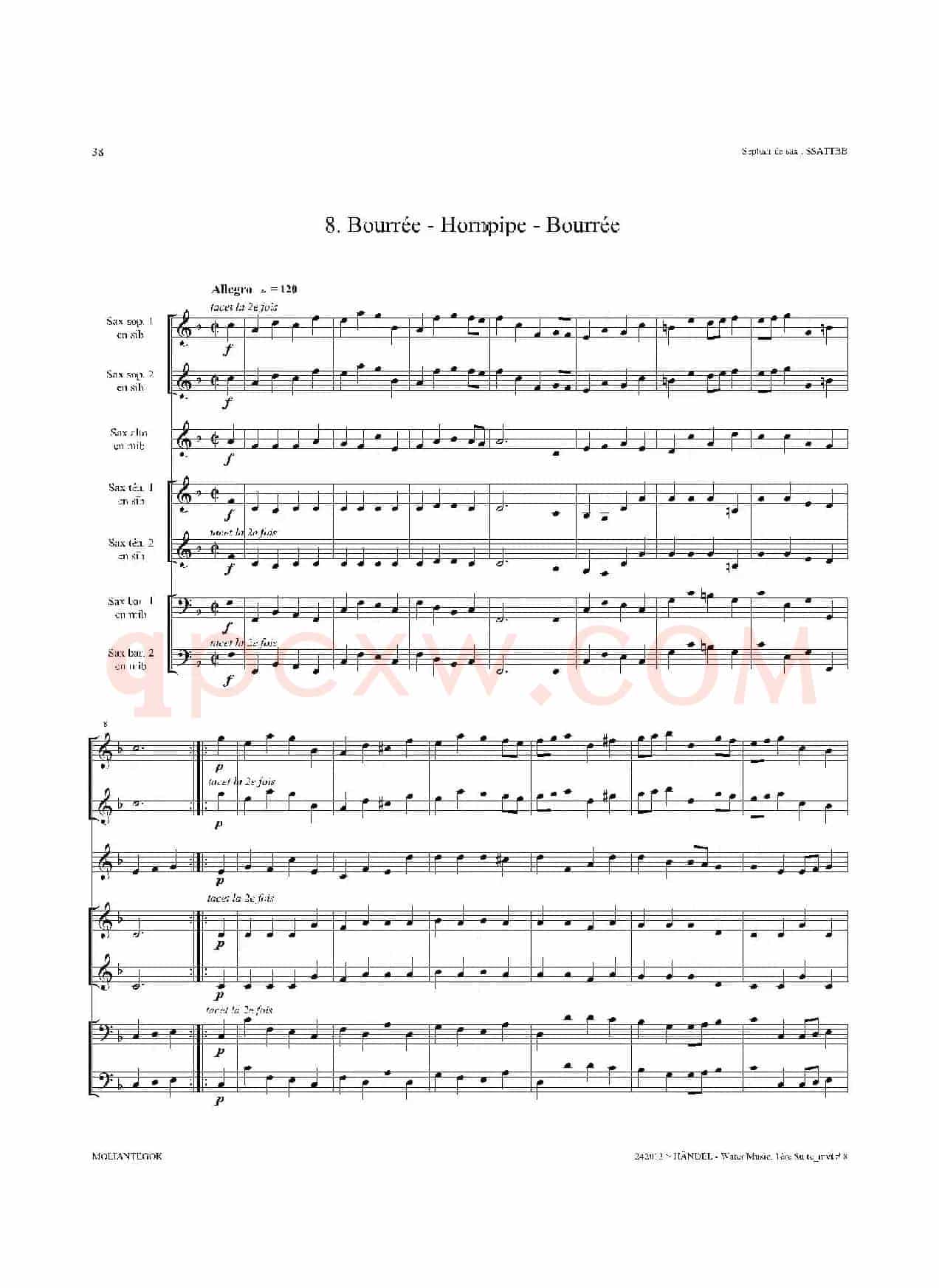 Water Music（HWV.348 No.1）（萨克斯合奏总谱）