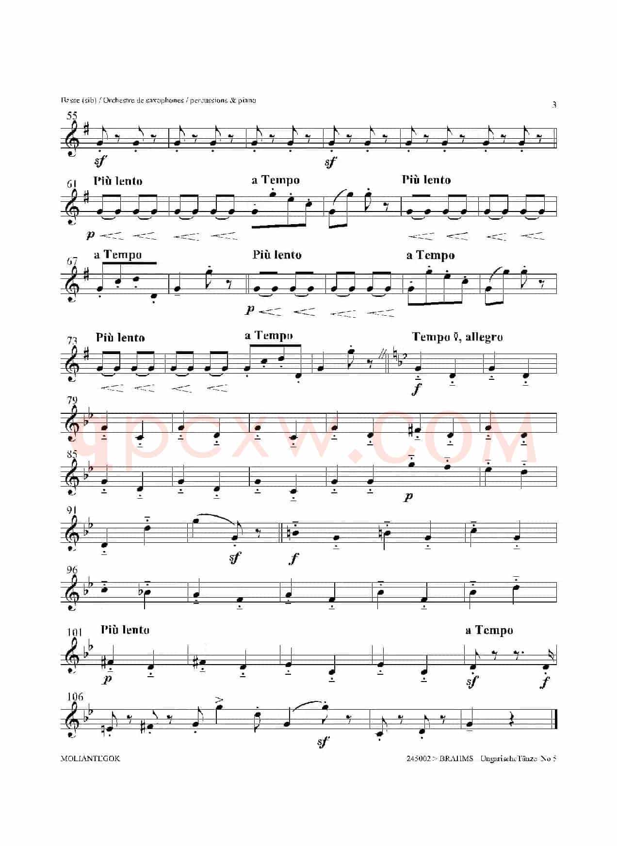 Ungarische Tnze No 5（十五重奏Basse分谱）