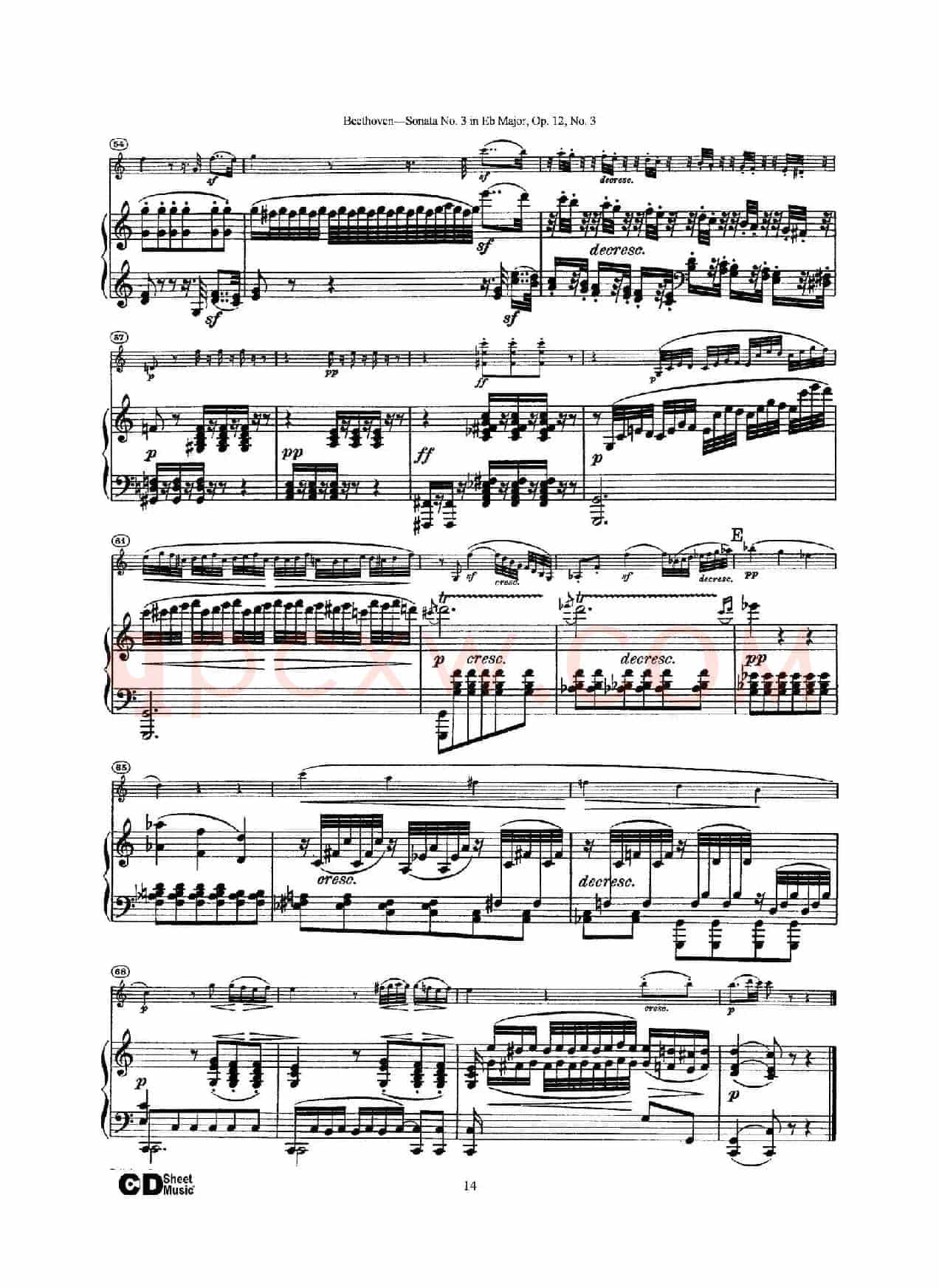 降E大调第三小提琴奏鸣曲（Sonata No.3 in Eb Major Op.12,No.3）（小提琴+钢琴伴奏）