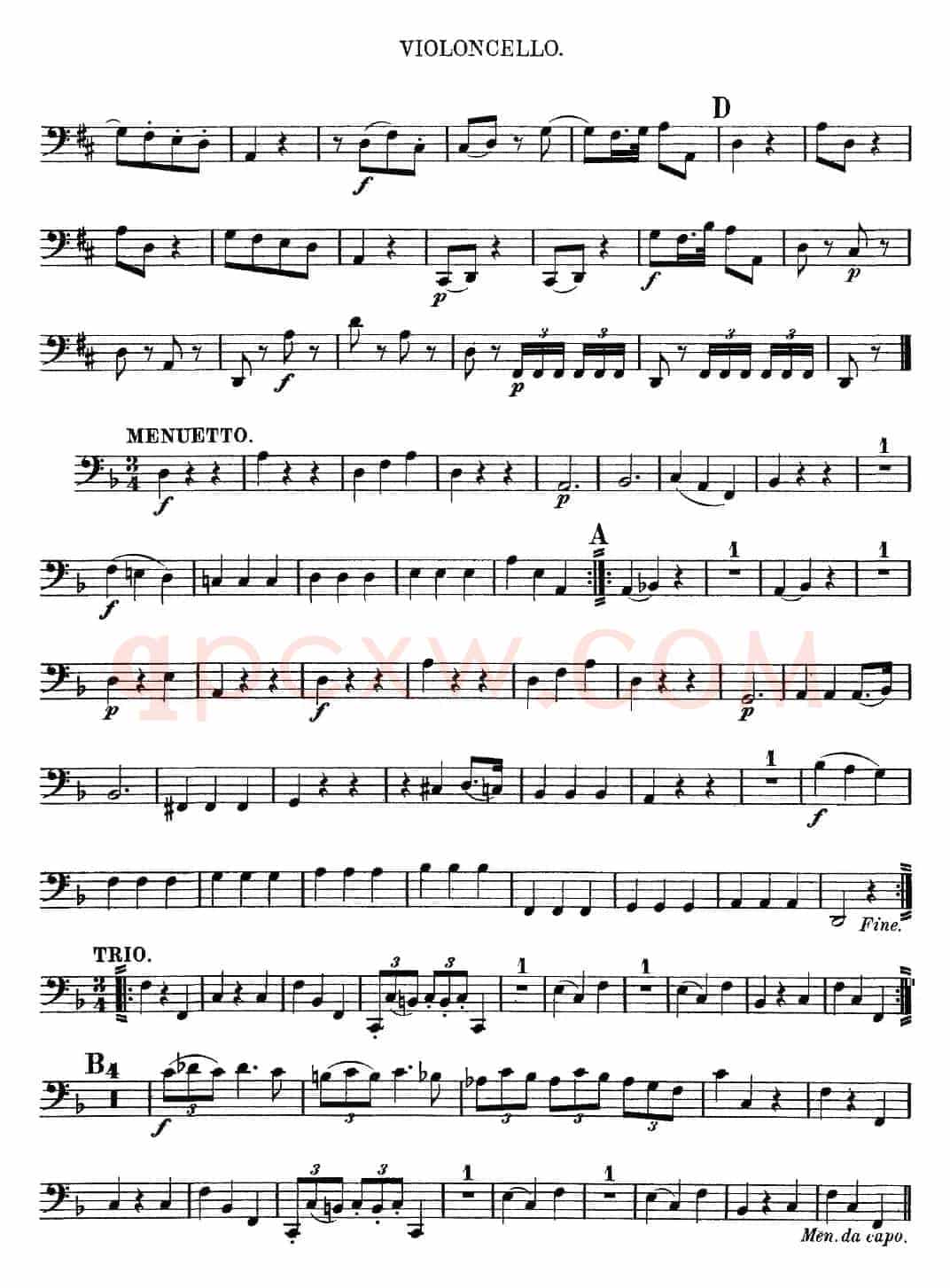 Mozart《Quartet No.13 in D Minor,K.173》（Cello分谱）