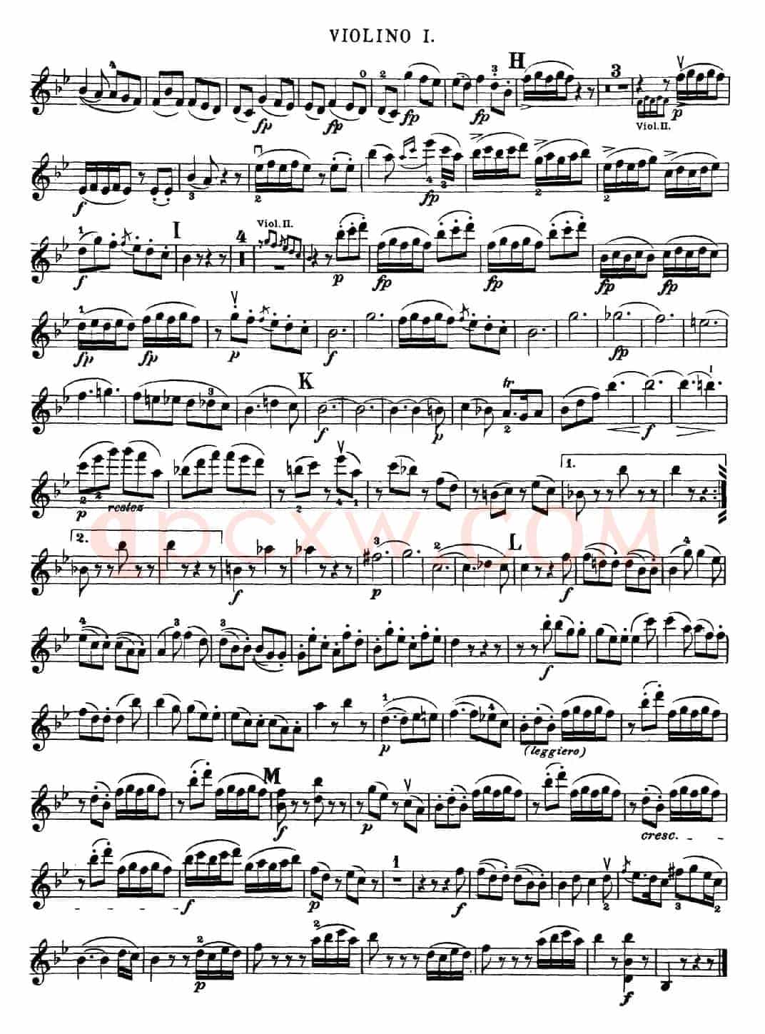 Mozart《Quartet No.17 in Bb Major,K.458》（Violin 1分谱）