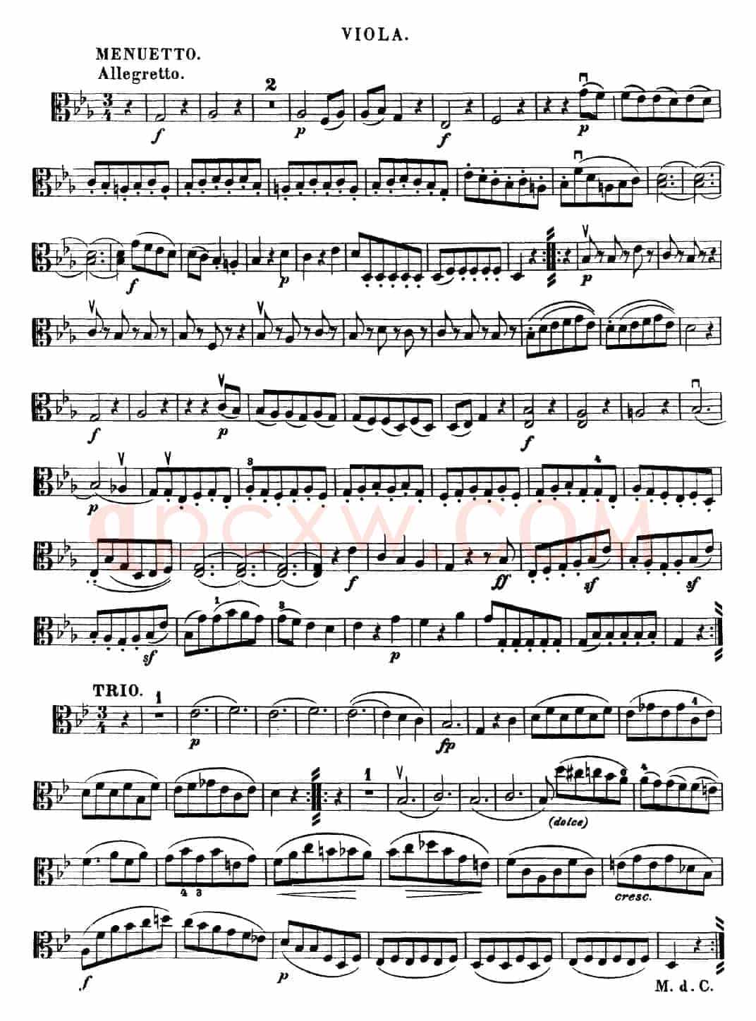 Mozart《Quartet No.16 in Eb Major,K.428》（Viola分谱）