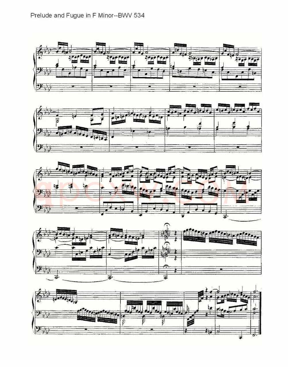 Prelude and Fugue in F Minor--BWV 534 (管风琴谱)