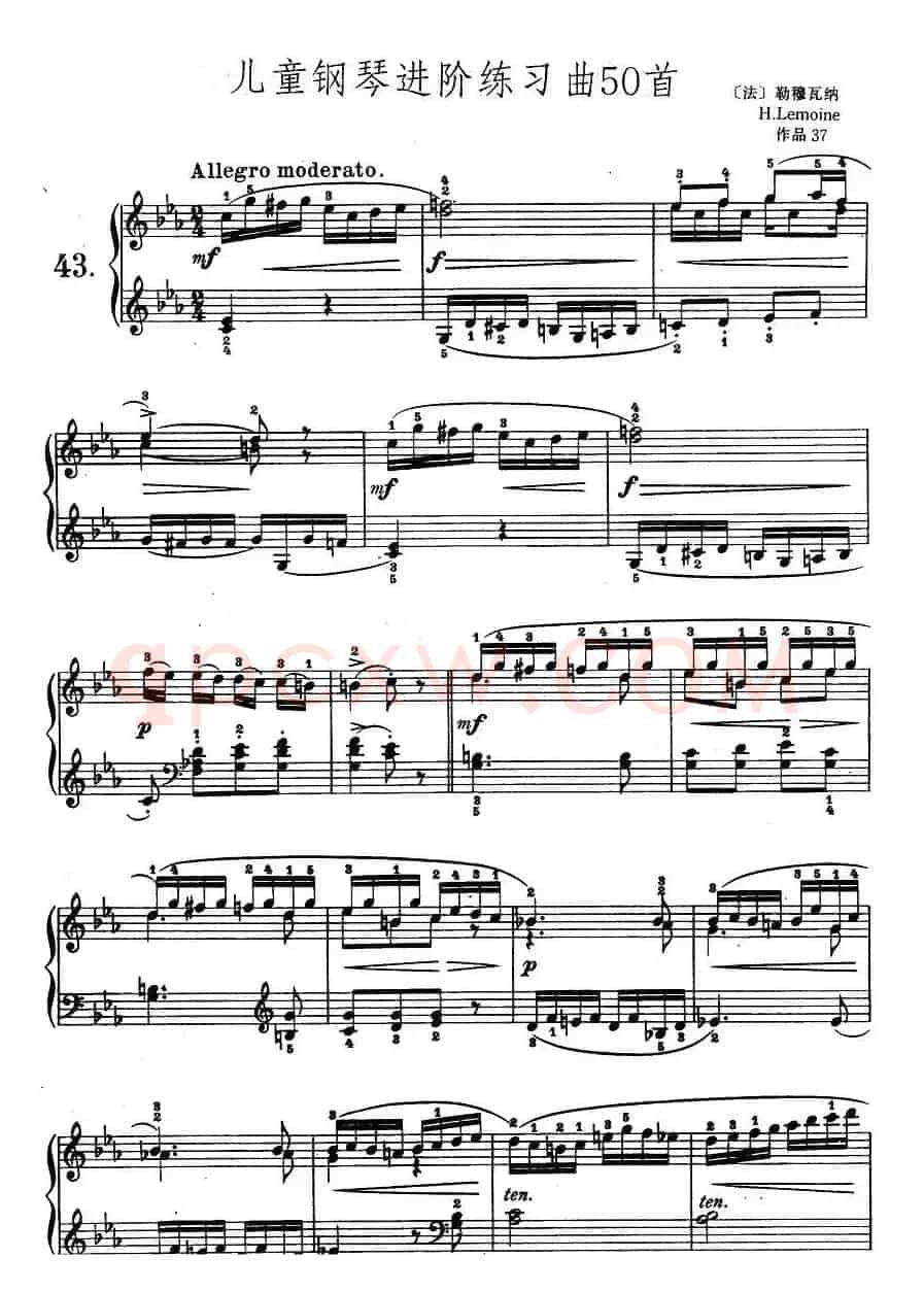 儿童钢琴进阶练习曲50首之43