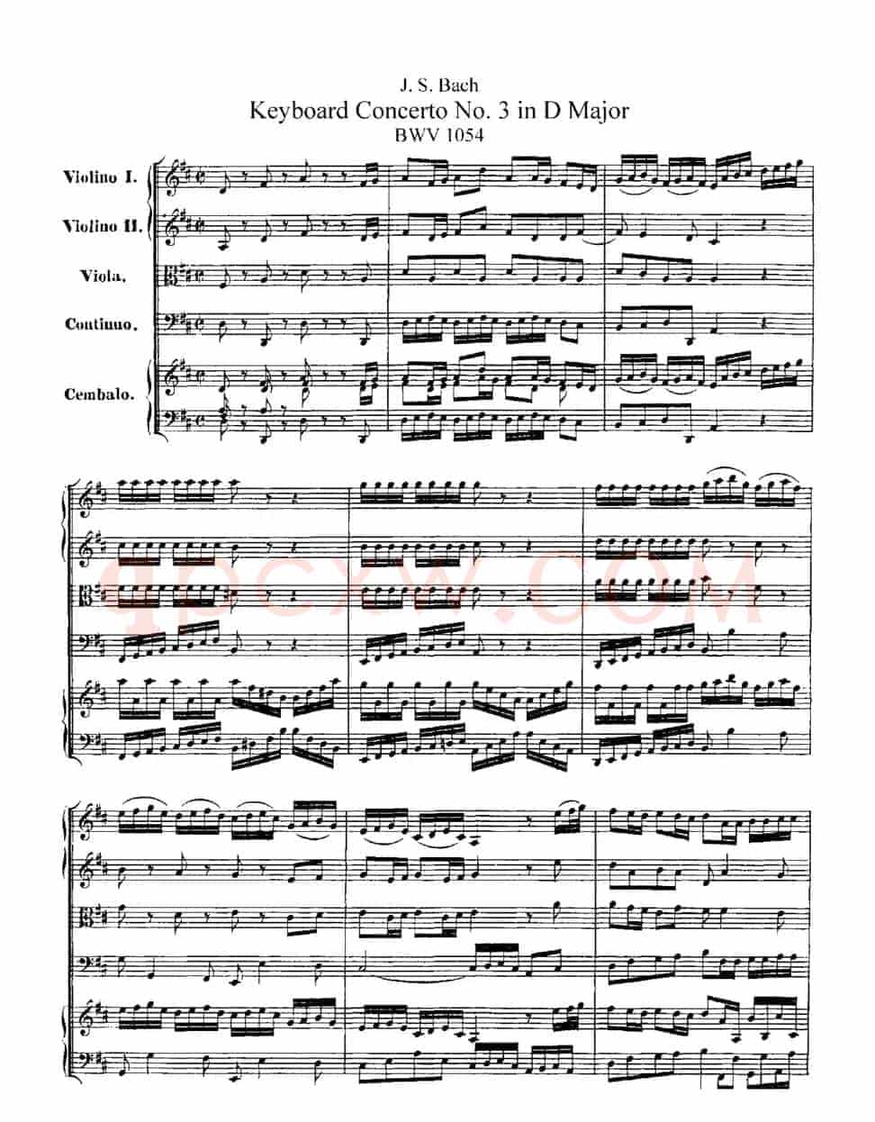 Harpsichd Concerto in D Maj BWV 1054(D大调第三号古钢琴协奏曲·总谱)