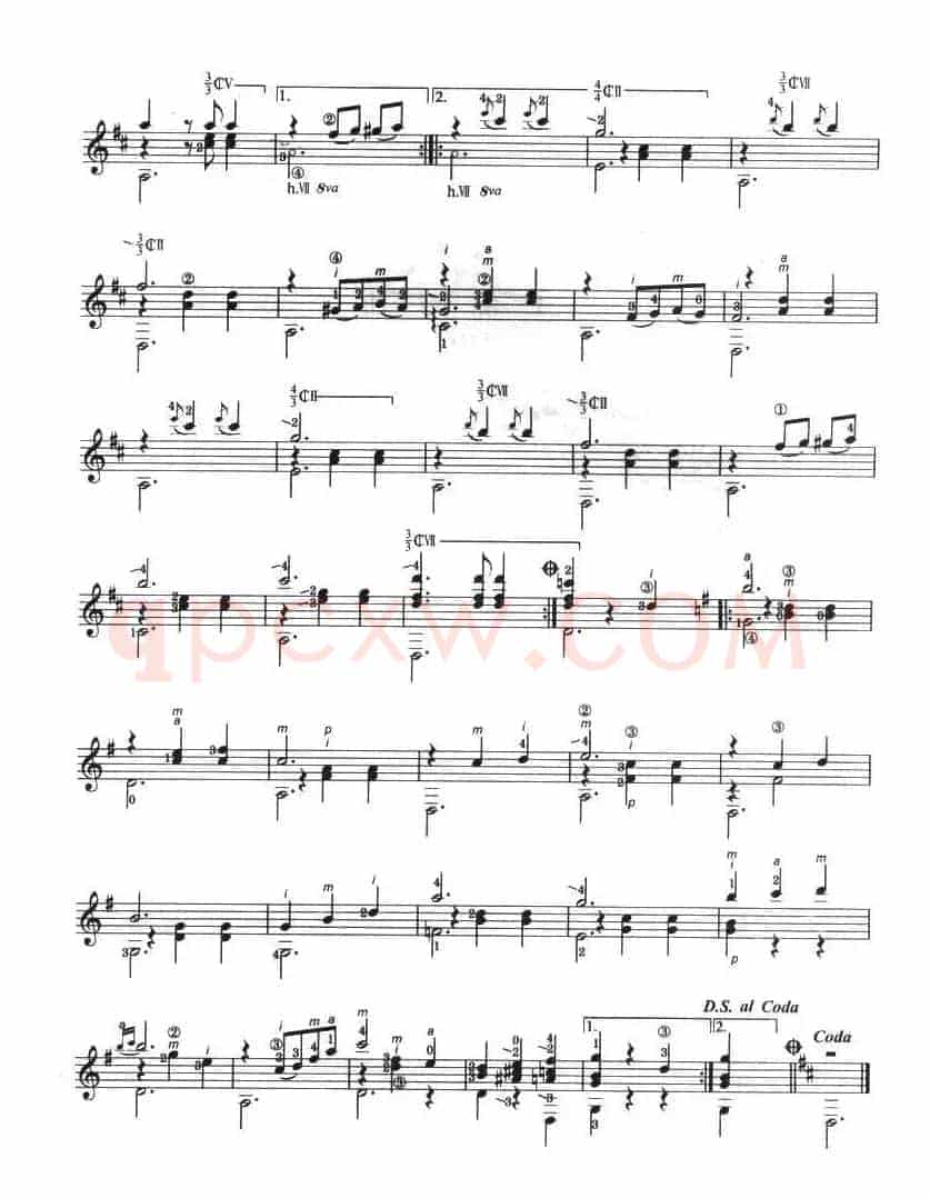 古典吉他考级七级外国乐曲C组（4、D大调华尔兹）