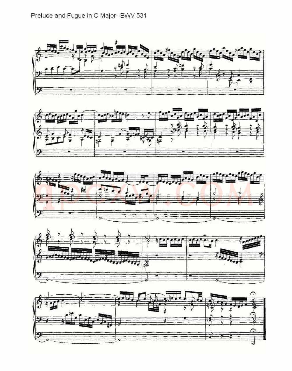 Prelude and Fugue in C Major--BWV 531 (管风琴谱)