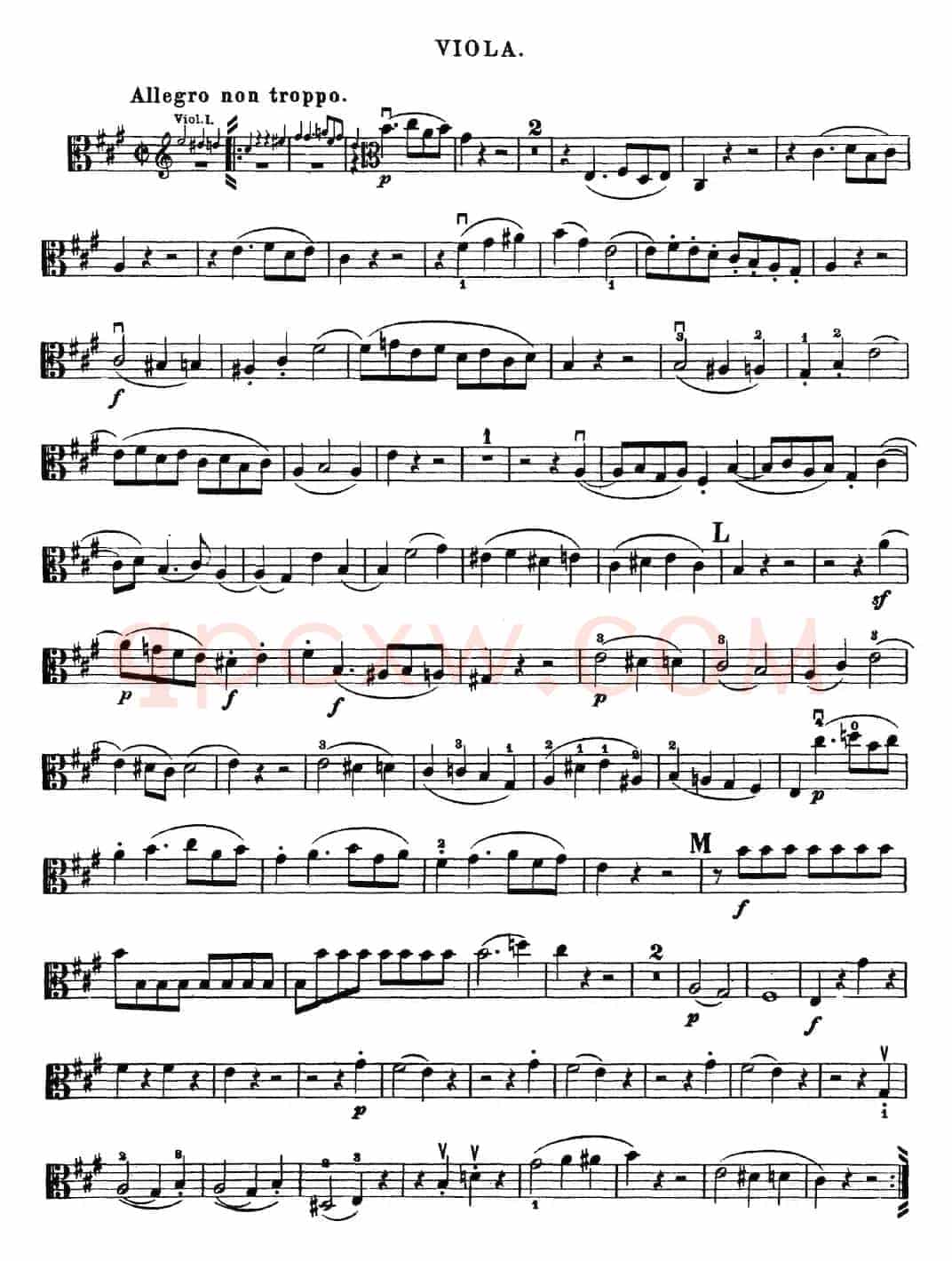Mozart《Quartet No.18 in A Major,K.464》（Viola分谱）