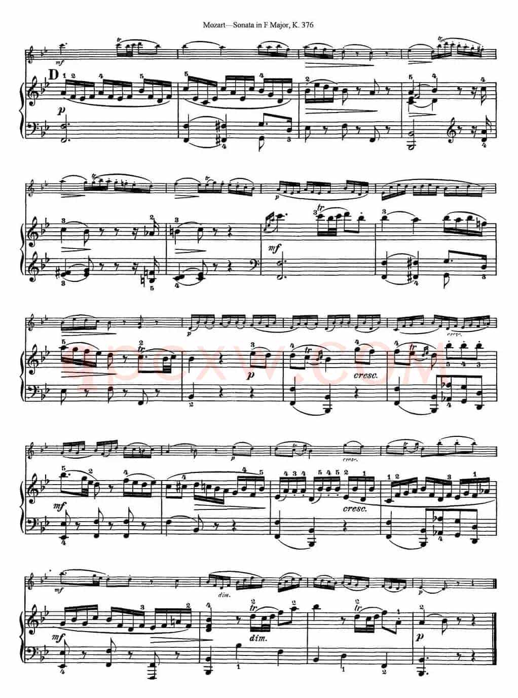Violin Sonata in F Major K.376（小提琴+钢琴伴奏）
