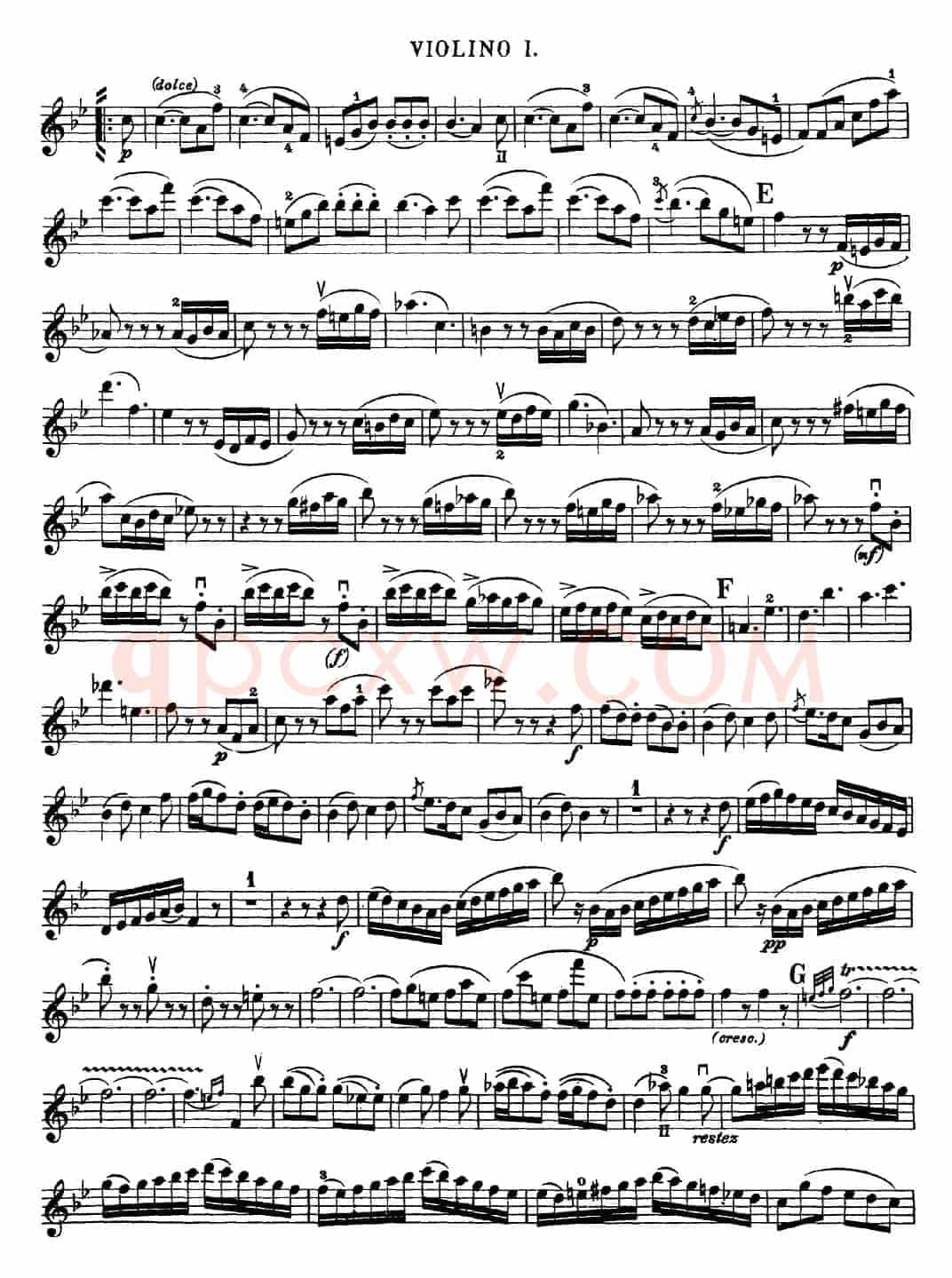 Mozart《Quartet No.17 in Bb Major,K.458》（Violin 1分谱）