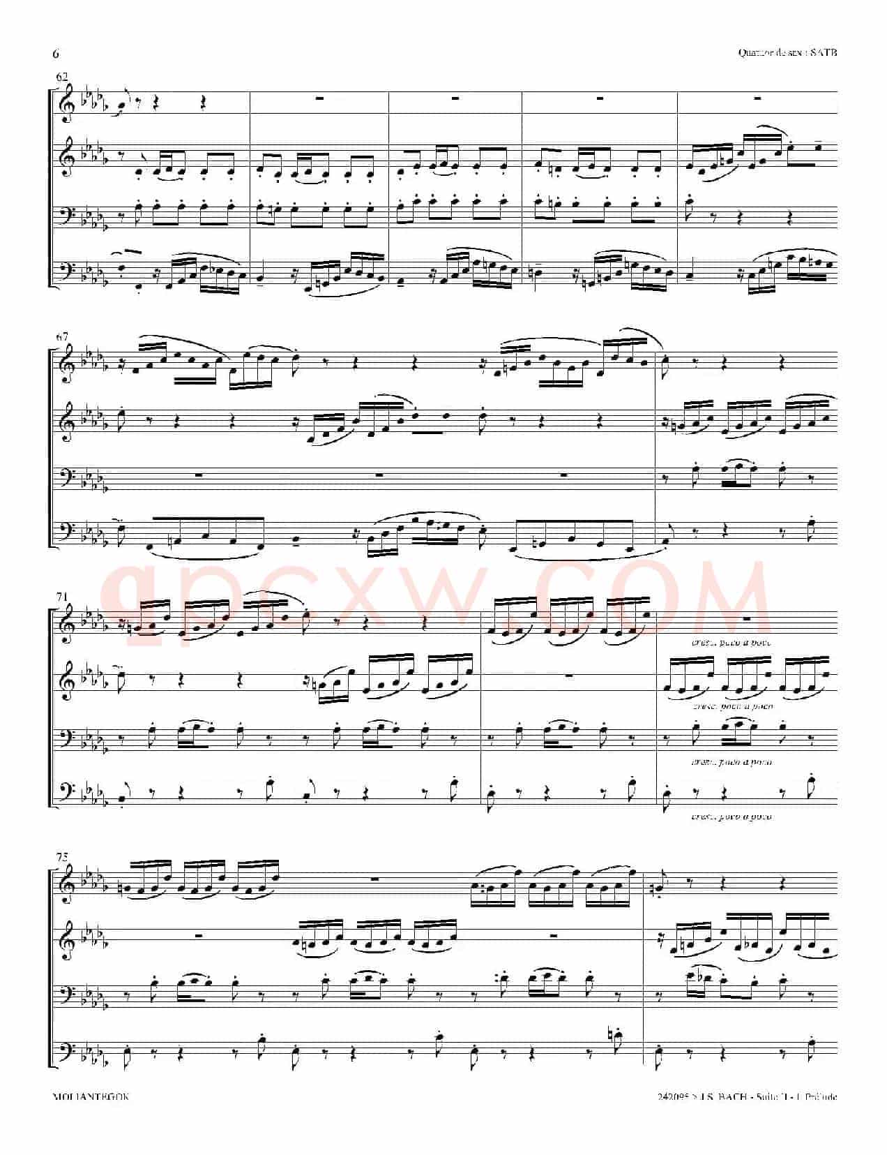 Suite anglaise No 2,BWV 807（法国组曲之二·前奏曲）（四重奏总谱）