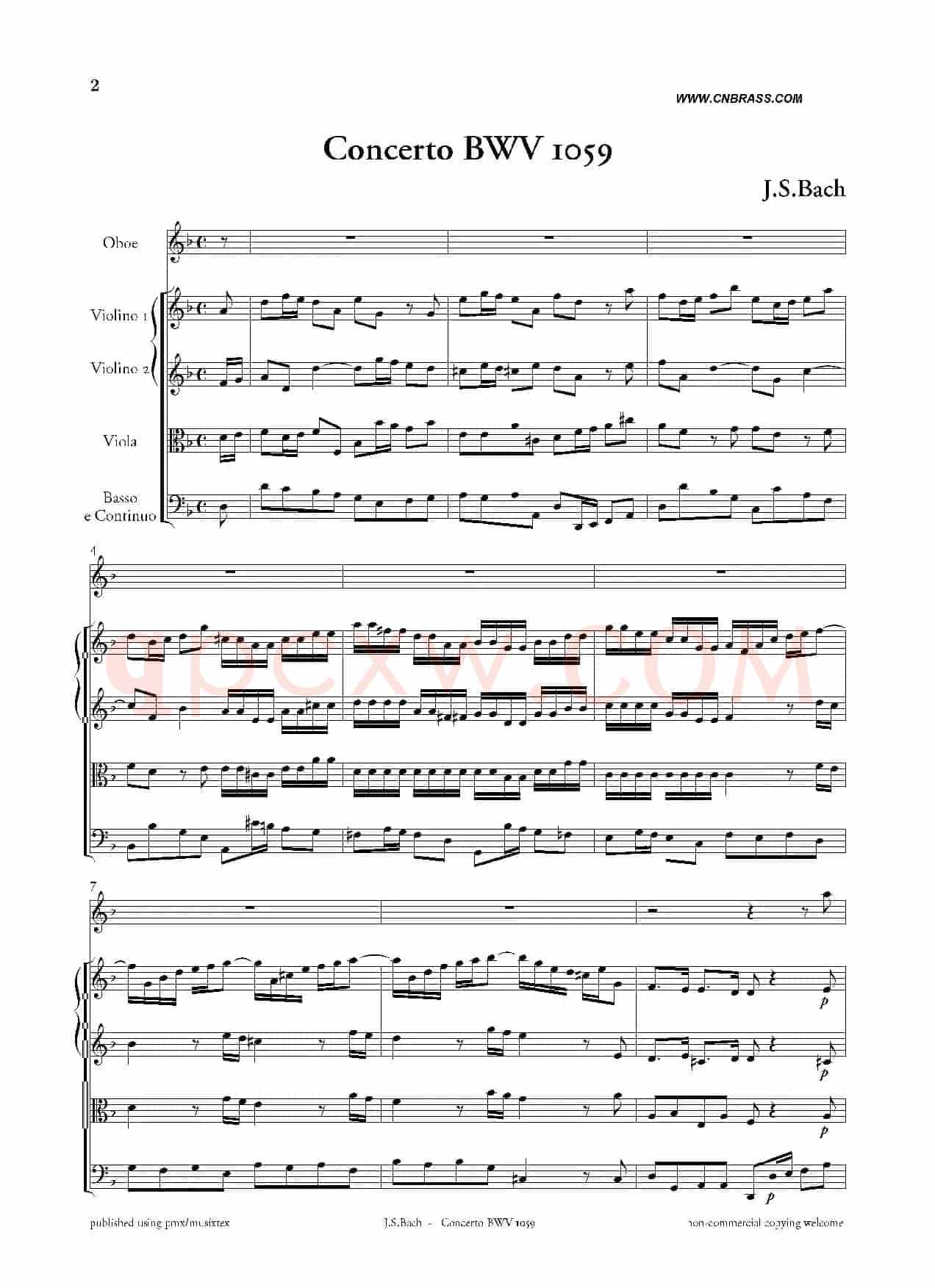 Concerto BWV 1059（双簧管与弦乐D小调协奏曲）
