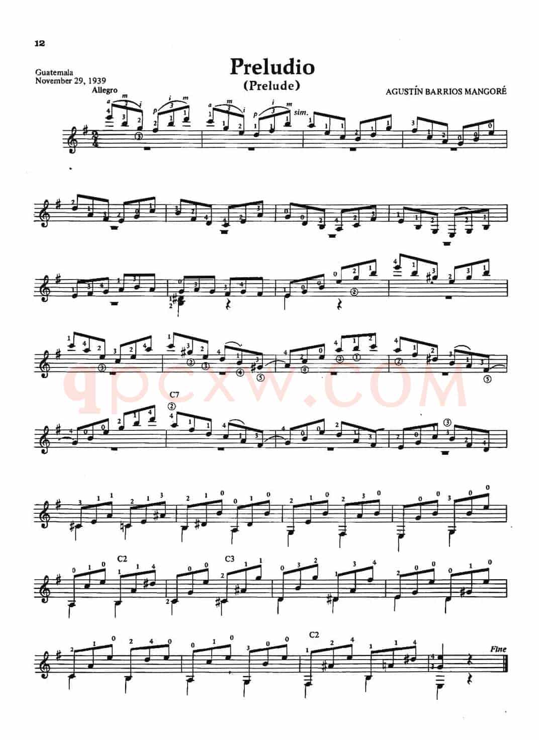 Preludio（前奏曲）（古典吉他）