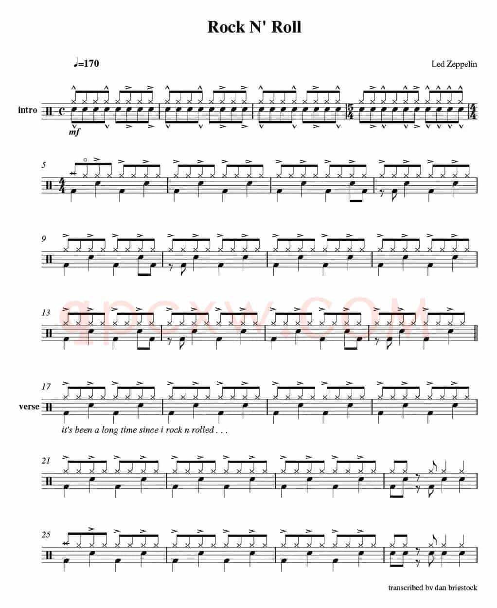 爵士鼓谱：Led Zeppelin - Rock n'roll