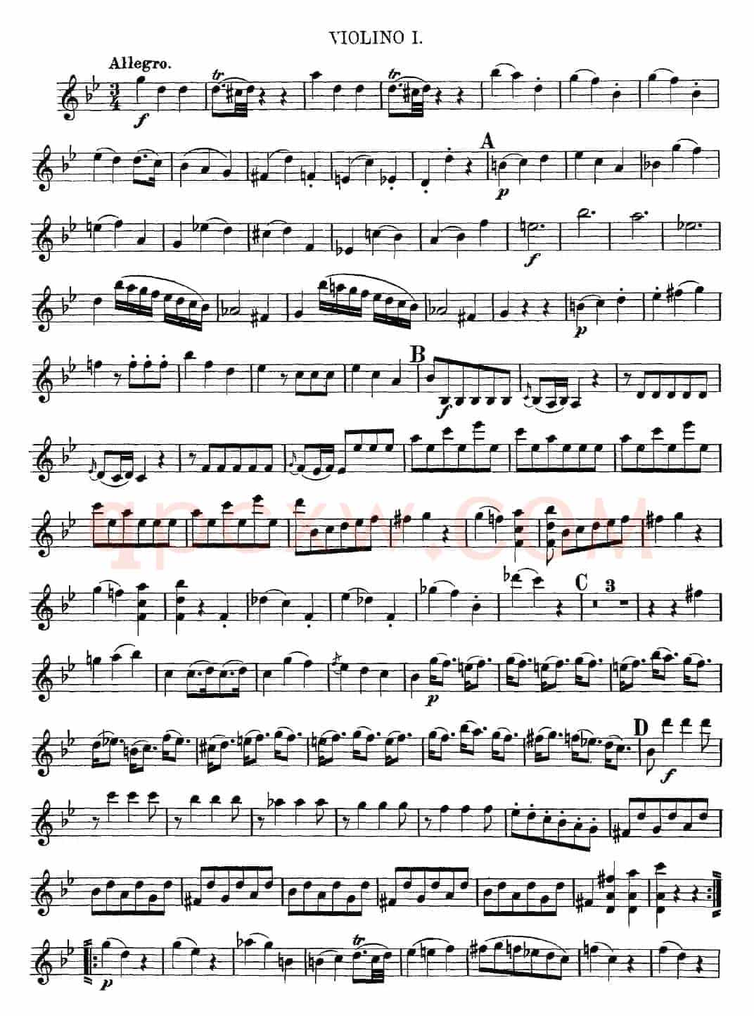 Mozart《Quartet No.6 in Bb Major,K.159》（Violin 1分谱）