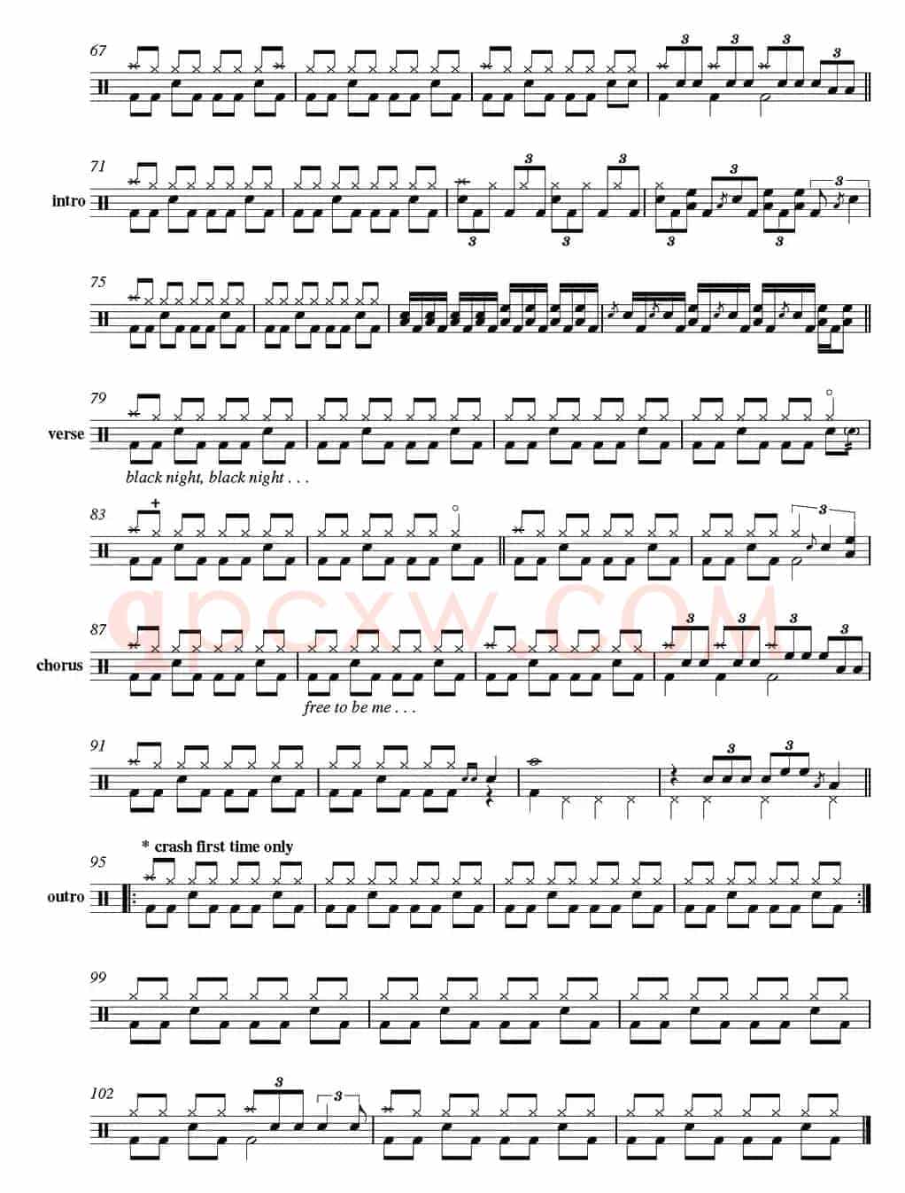 爵士鼓谱：Deep Purple - Black night