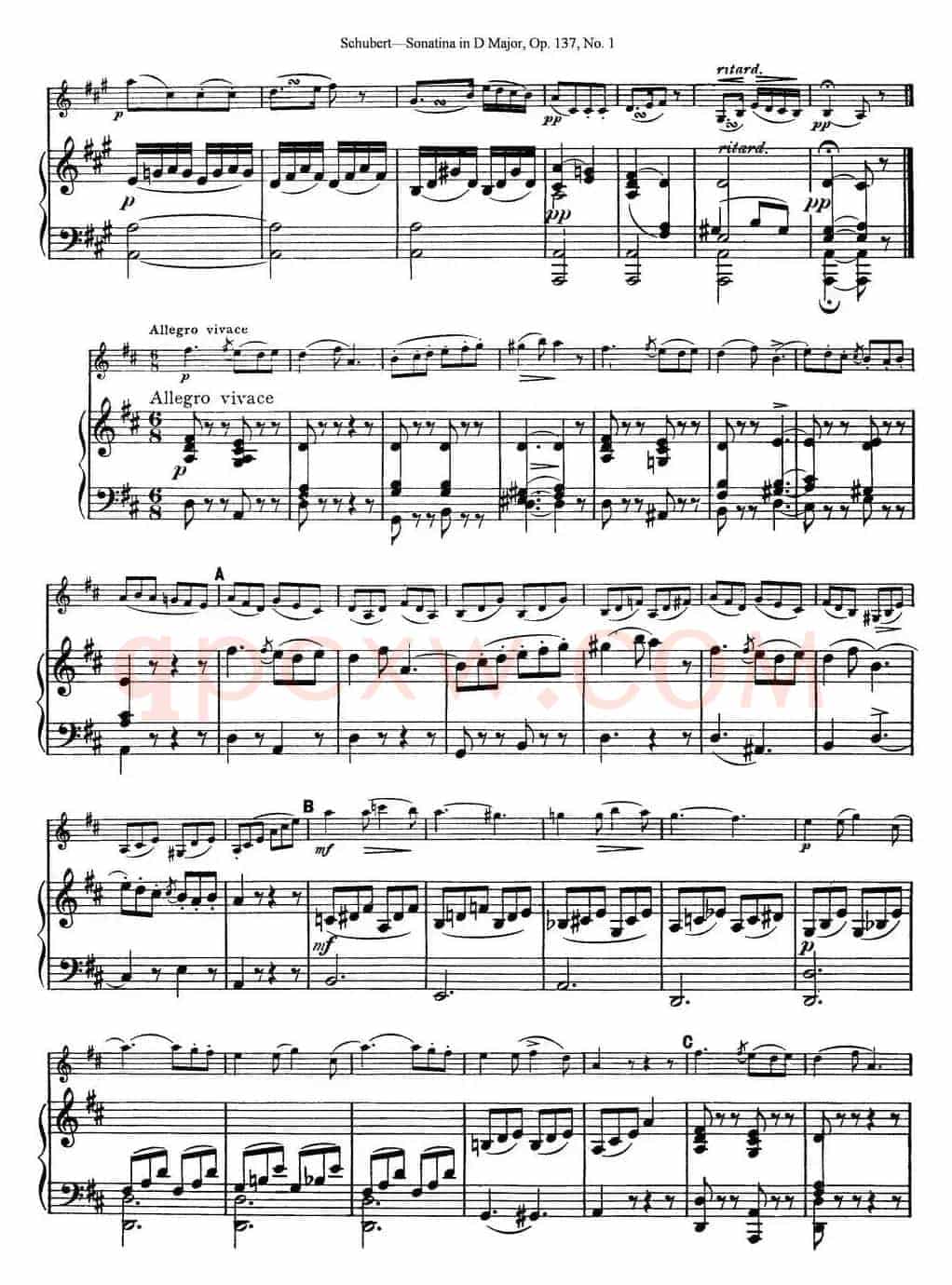 Violin Sonatina in D major Op.137 No.1（小提琴+钢琴伴奏）