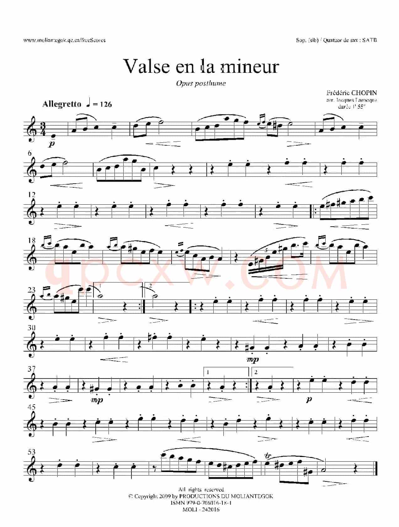 a小调圆舞曲 B.150（四重奏高音萨克斯分谱）