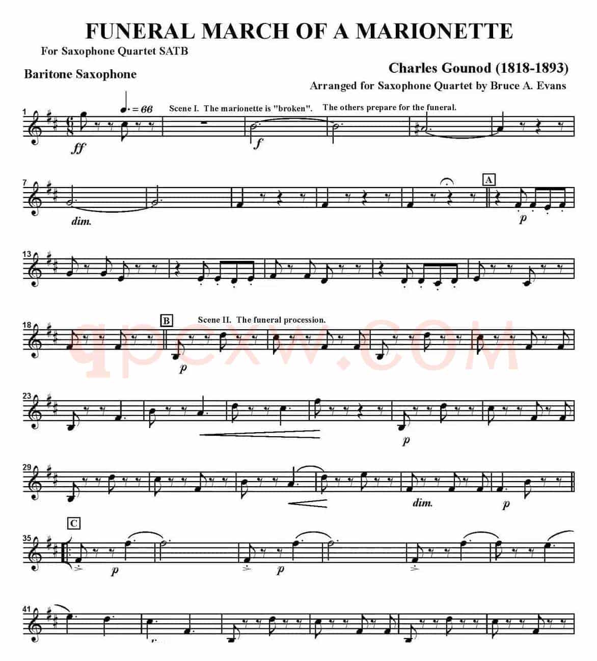 FUNERAL MARCH OF A MARIONETTE（四重奏·上低音萨克斯分谱）