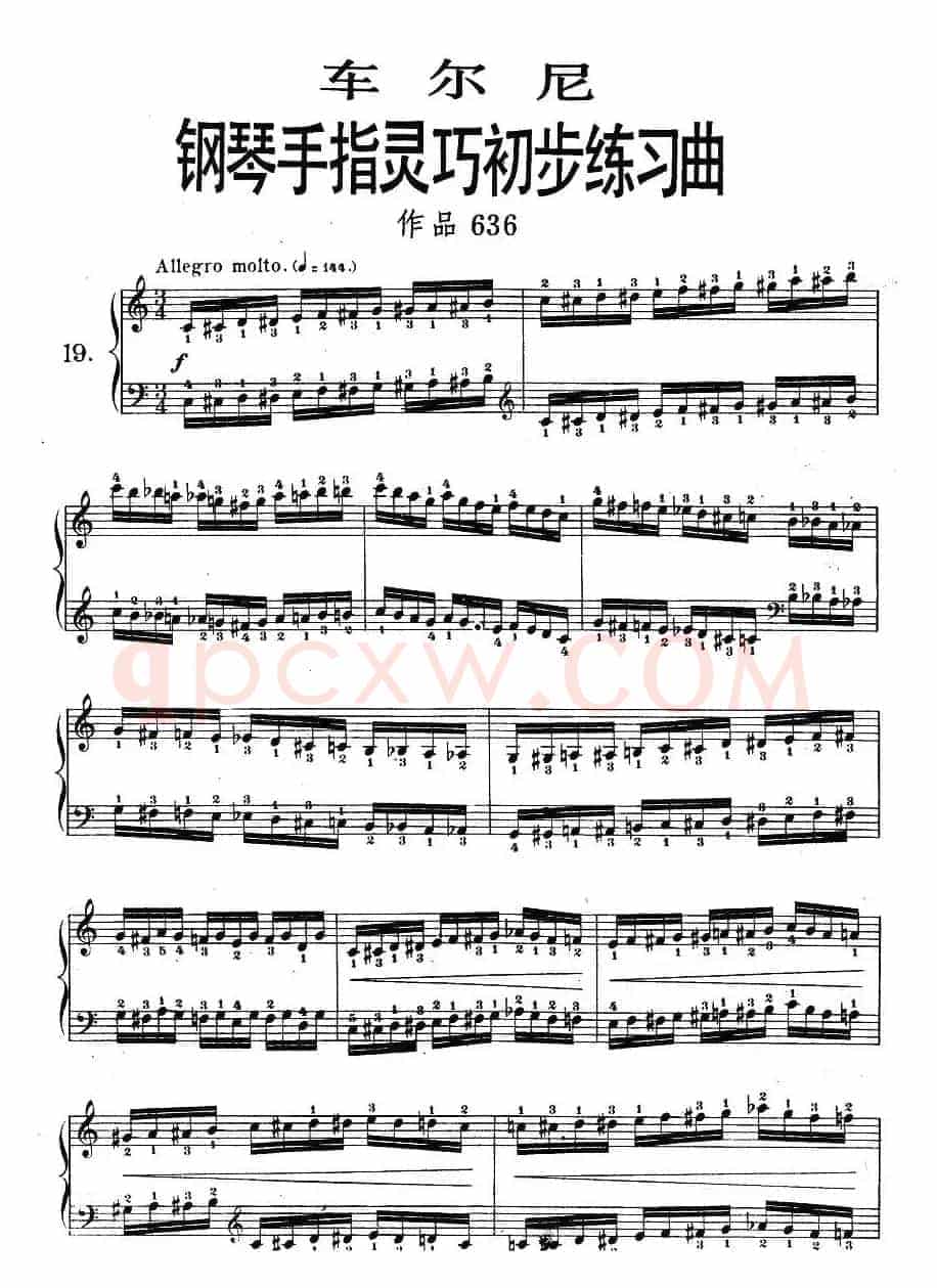 车尔尼《钢琴手指灵巧初步练习曲》之19