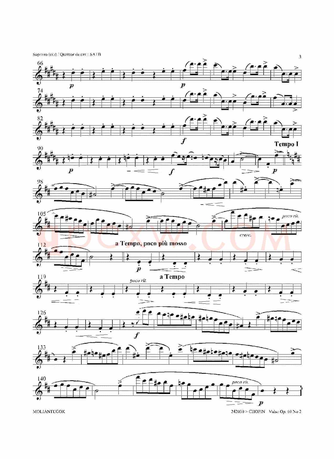 b小调圆舞曲 Op.69 No.2（四重奏高音萨克斯分谱）