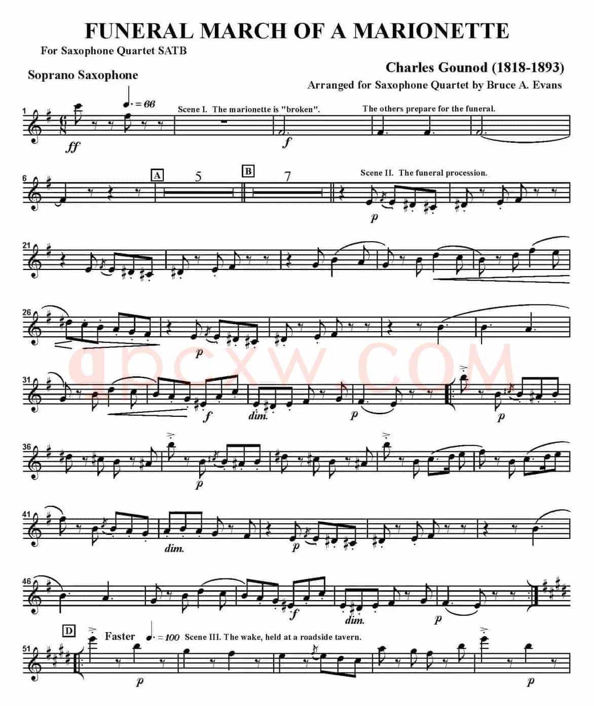 FUNERAL MARCH OF A MARIONETTE（四重奏·高音萨克斯分谱）