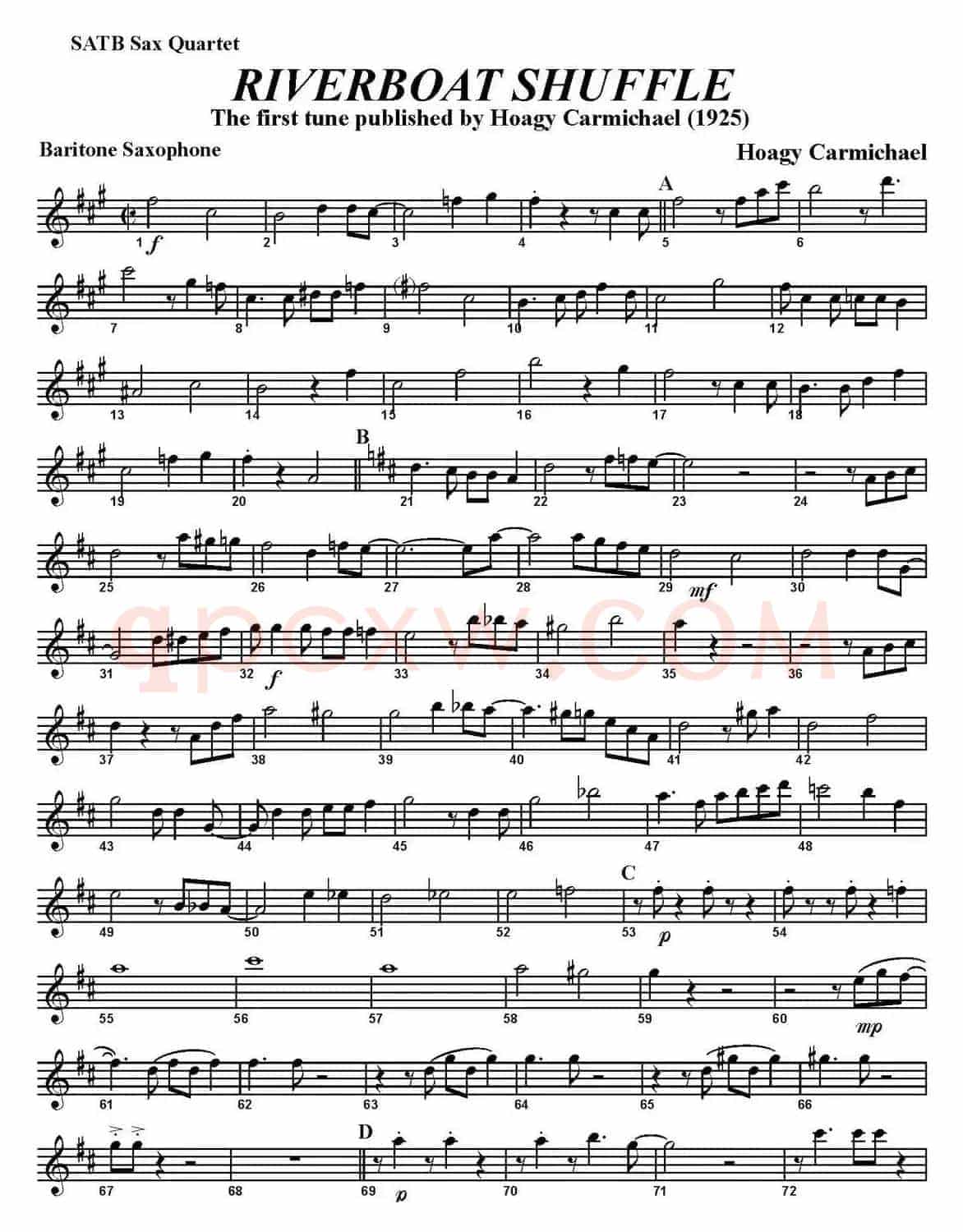 RIVERBOAT SHUFFLE（四重奏·上低音萨克斯分谱）