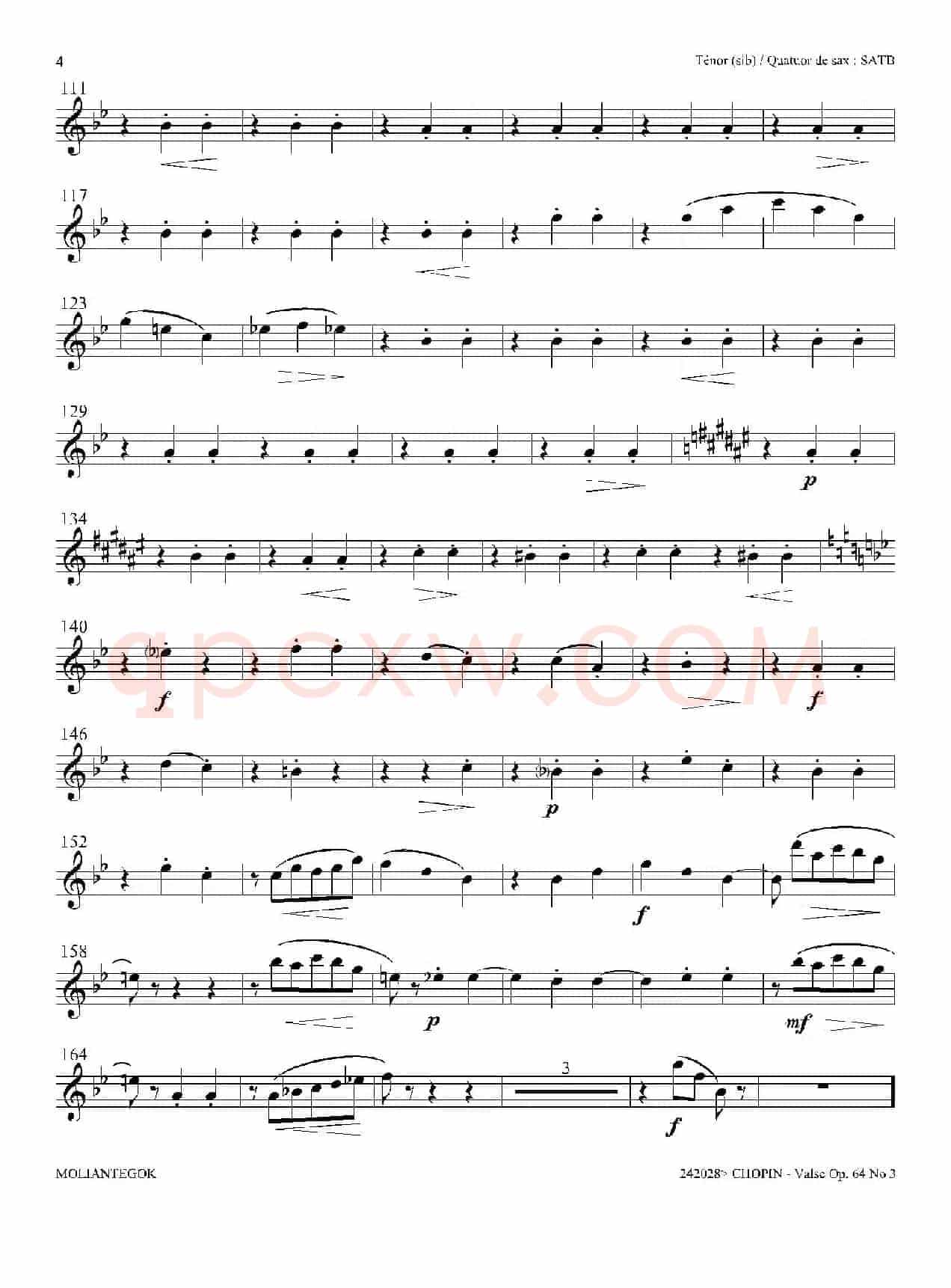 降A大调圆舞曲 Op.64 No.3（四重奏次中音萨克斯分谱）