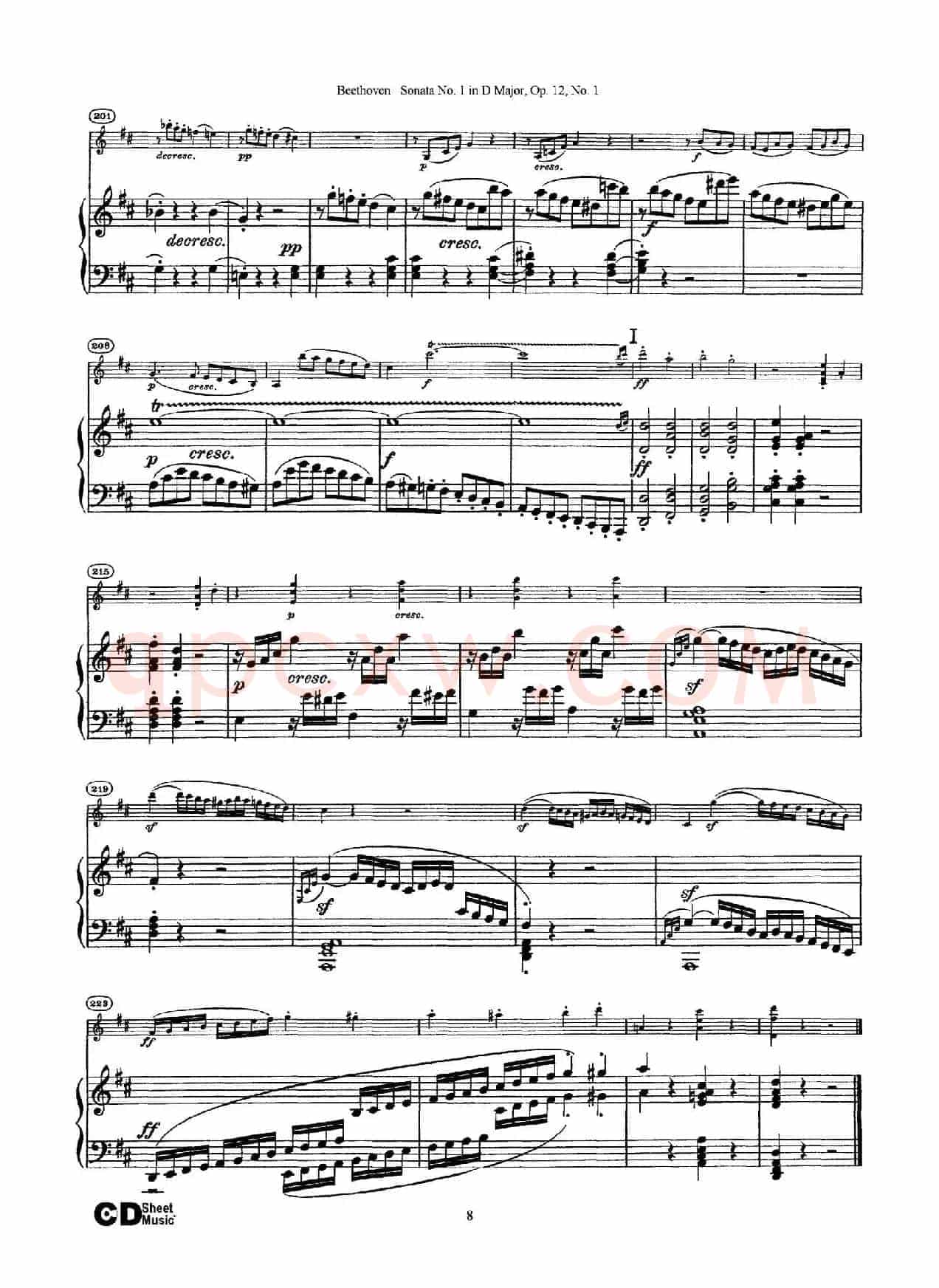 D大调第一小提琴奏鸣曲（Sonata No.1 in D Major Op.12,No.1）（小提琴+钢琴伴奏）